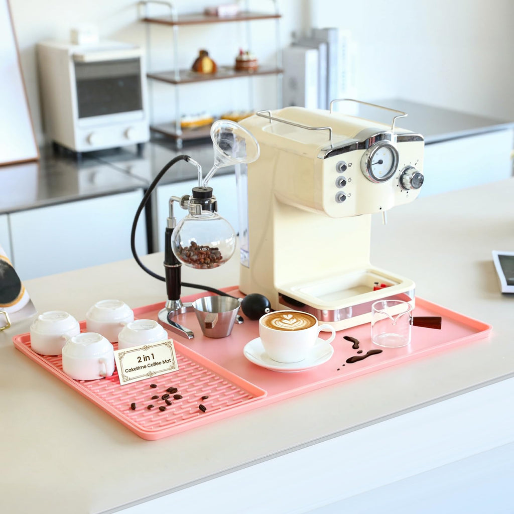 Caketime 2 In 1 Silicone Coffee Bar Mat Accessories Detachable Dish Drying Rug Rack Stone for Kitchen Counter Home Household Apartment Office Essentials Barista Espresso Machine Drainer Must Have