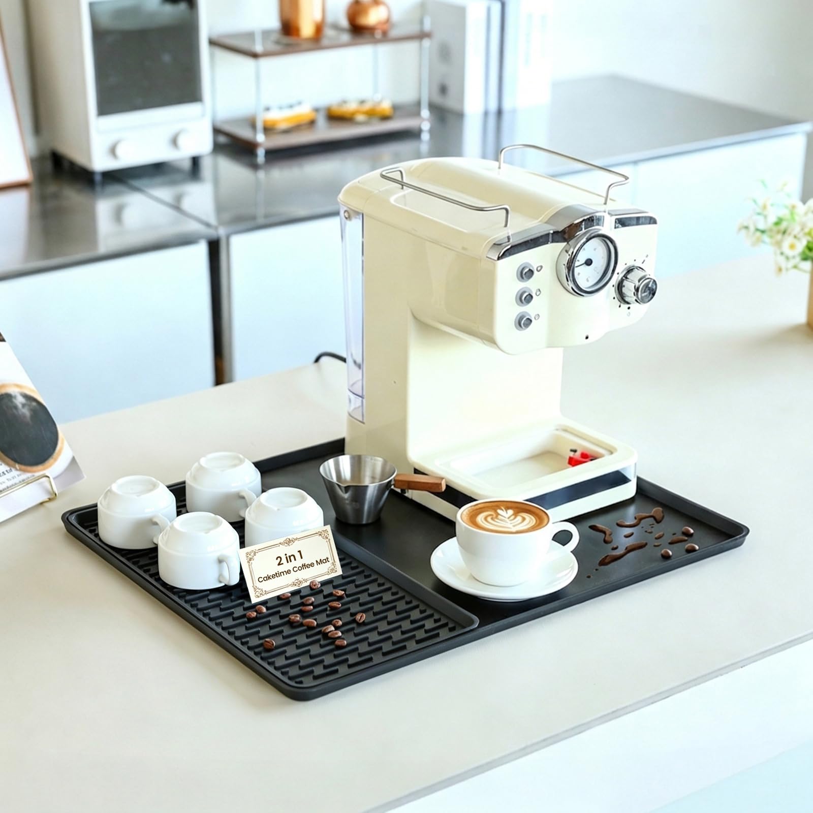 Caketime 2 In 1 Silicone Coffee Bar Mat Accessories Detachable Dish Drying Rug Rack Stone for Kitchen Counter Home Household Apartment Office Essentials Barista Espresso Machine Drainer Must Have