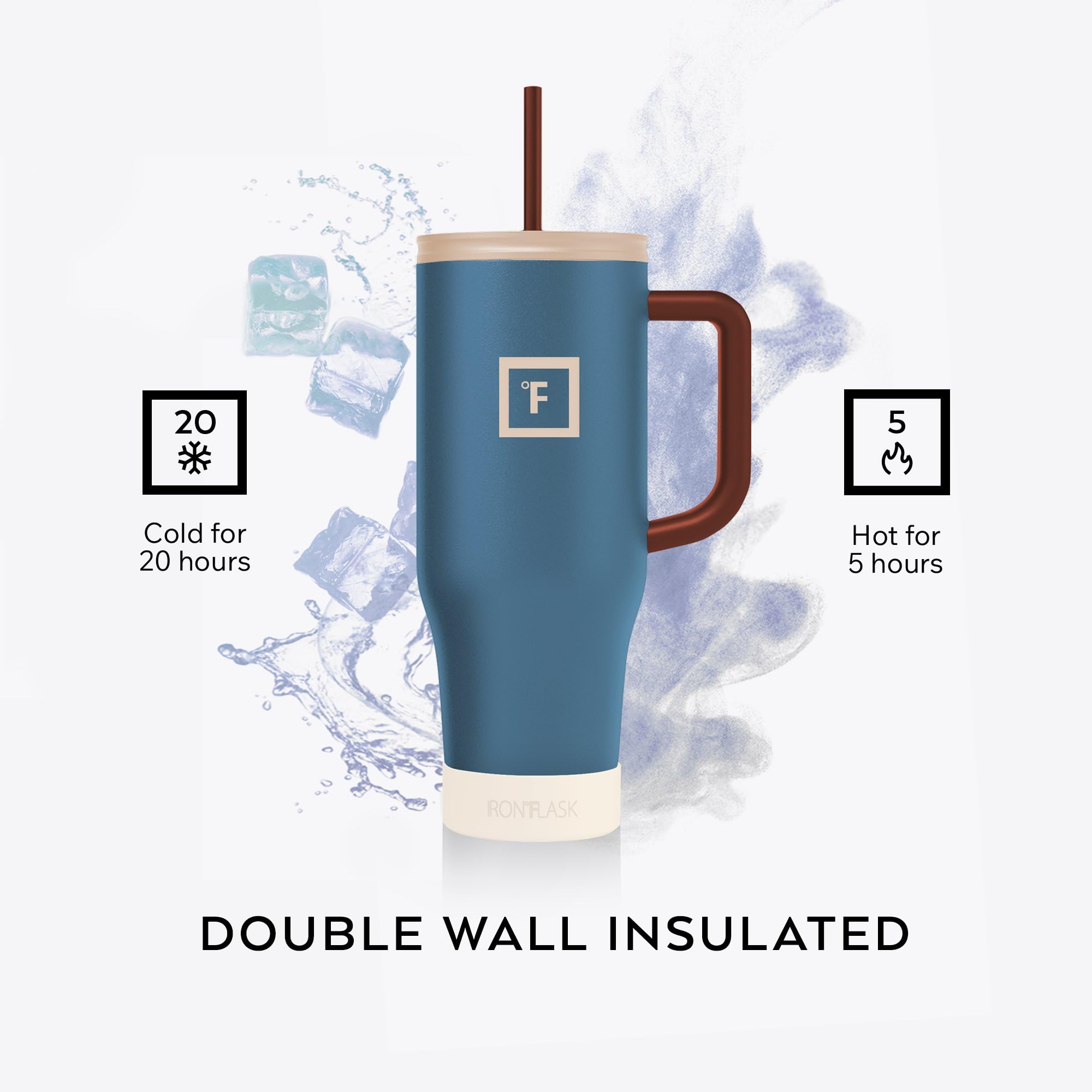 IRON °FLASK Co-Pilot Insulated Mug w/Straw & Flip Cap Lids - Cup Holder Bottle for Hot, Cold Drink - Leak-Proof - Water, Coffee Portable Travel Mug - Aurora, 40 Oz