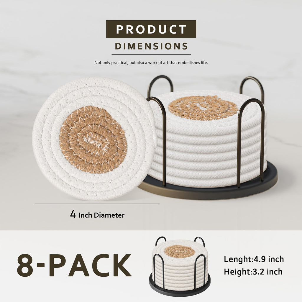 Lazebox Coasters Set of 8 for Drinks, 4 Inch Large Coasters for Coffee Table, Tabletop Protection for Hot & Cold Drinks, Versatile Coasters for Home Decor, Non-Slip & Easy to Clean, Coffee