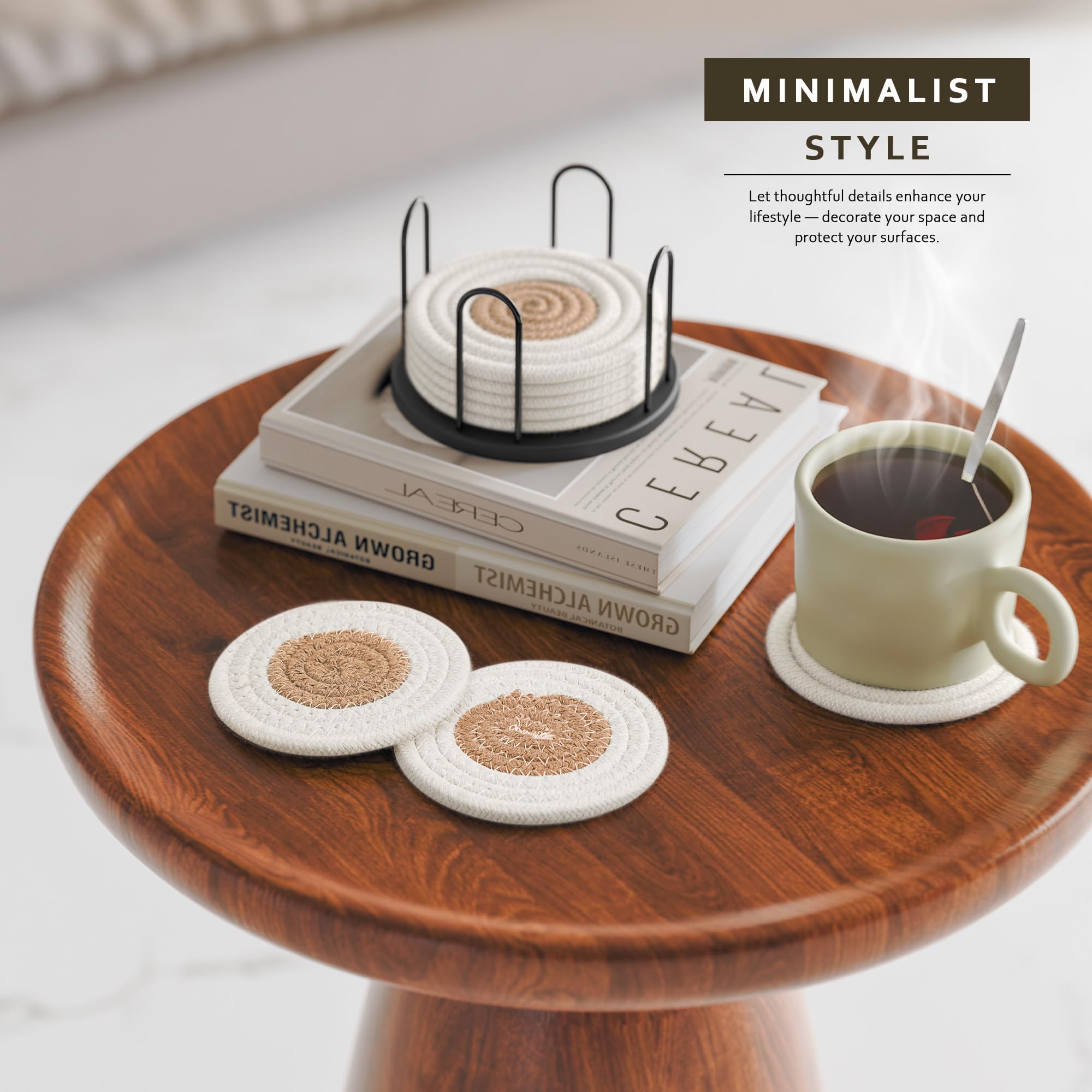 Lazebox Coasters Set of 8 for Drinks, 4 Inch Large Coasters for Coffee Table, Tabletop Protection for Hot & Cold Drinks, Versatile Coasters for Home Decor, Non-Slip & Easy to Clean, Coffee