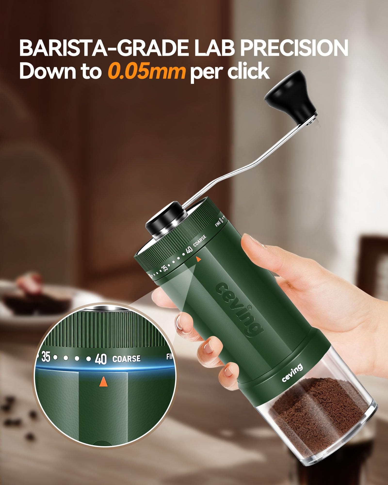 Mini Manual Coffee Grinder with 40 Adjustable Settings, Portable Hand Coffee Bean Mill with 30g Capacity, Conical Burr Coffee Grinder with Crank for Travel, Camping, Office, Espresso, Pour Over, etc