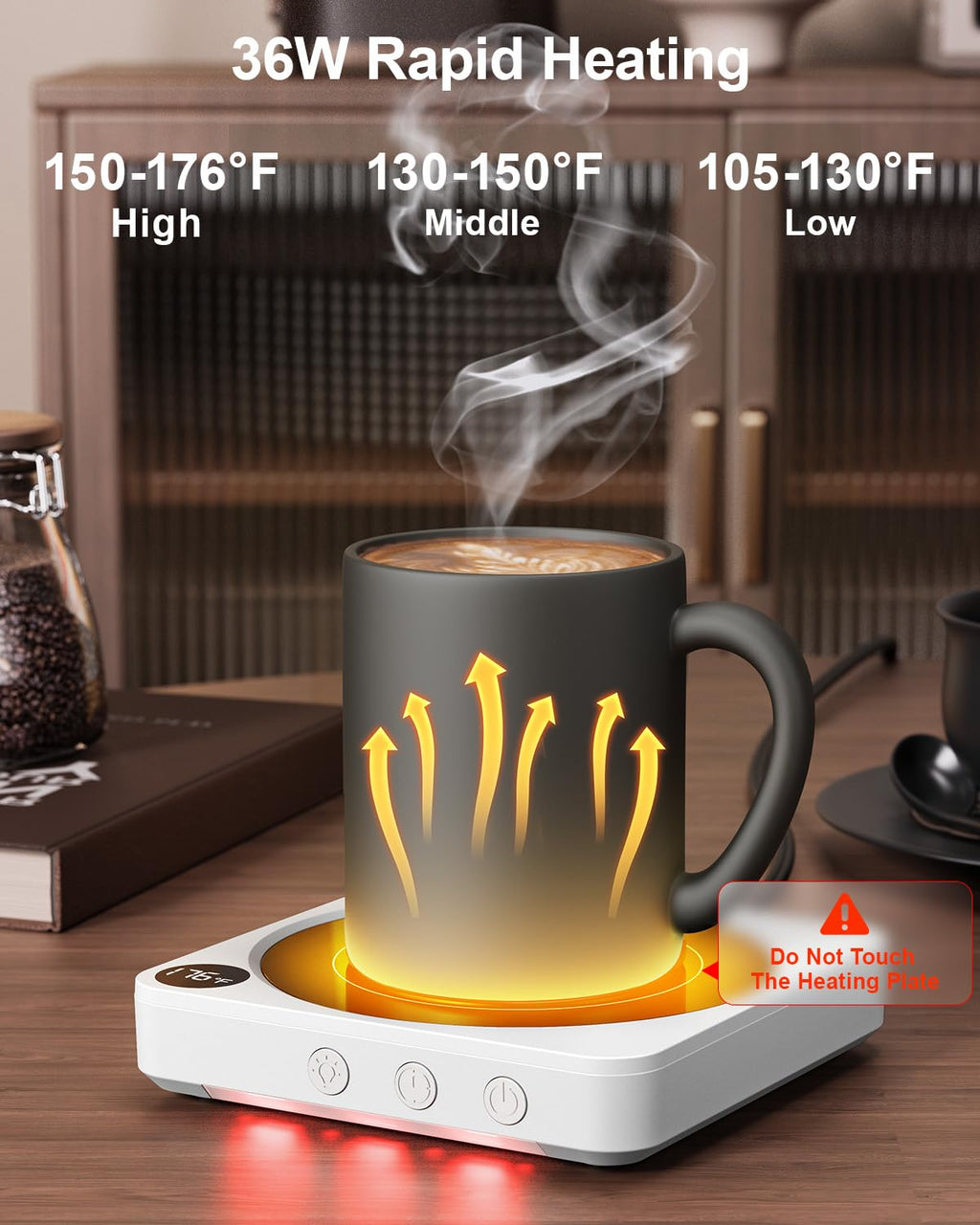 House Gem Mug Warmer - 36W Coffee Mug Warmer for Desk with Temperature Display, 2-12Hrs Auto Shut Off, Smart Candle Warmer - Ideal Coffee Gifts Accessories Keep Beverages Coffee Warmer (Wood) (Wood)