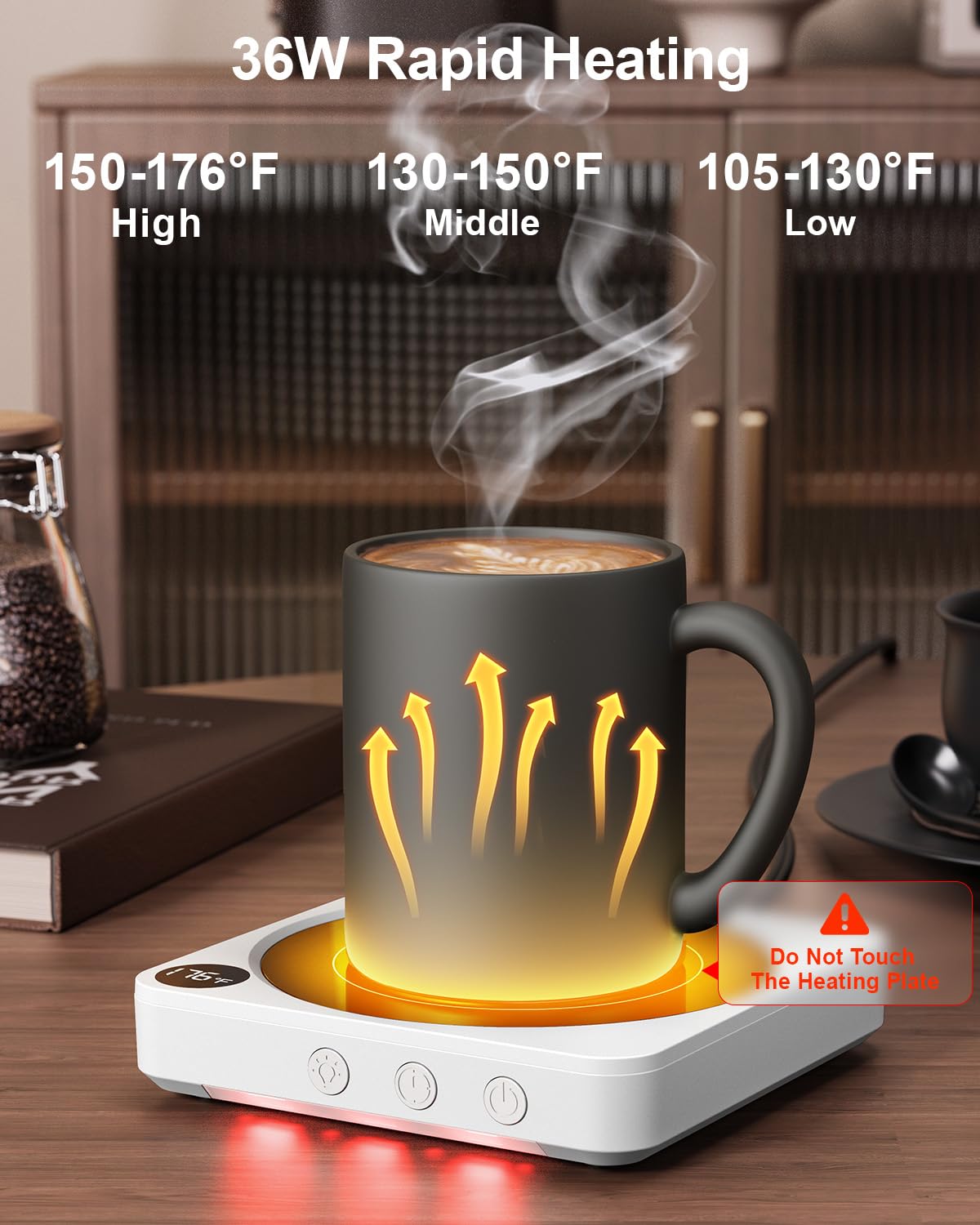 House Gem Mug Warmer - 36W Coffee Mug Warmer for Desk with Temperature Display, 2-12Hrs Auto Shut Off, Smart Candle Warmer - Ideal Coffee Gifts Accessories Keep Beverages Coffee Warmer (Wood) (Wood)