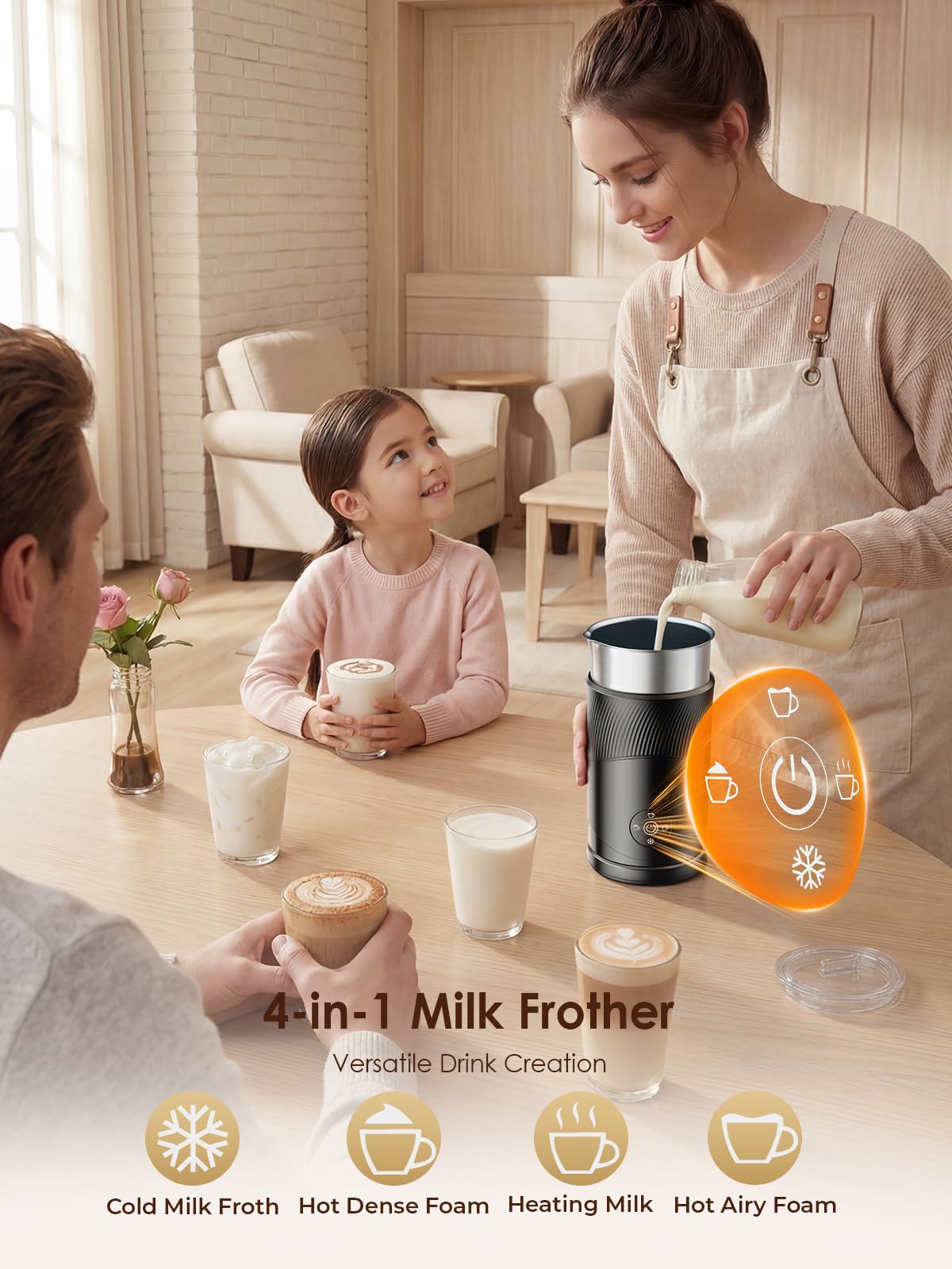 Large Capacity Milk Frother: 4-in-1 Electric Milk Steamer 350ml, 7700RPM High Speed, 120s Fast Frothing, 𝐇𝐨𝐭 & 𝐂𝐨𝐥𝐝 Foam Maker, Helpful Stainless Steel for Latte - Grayish Black