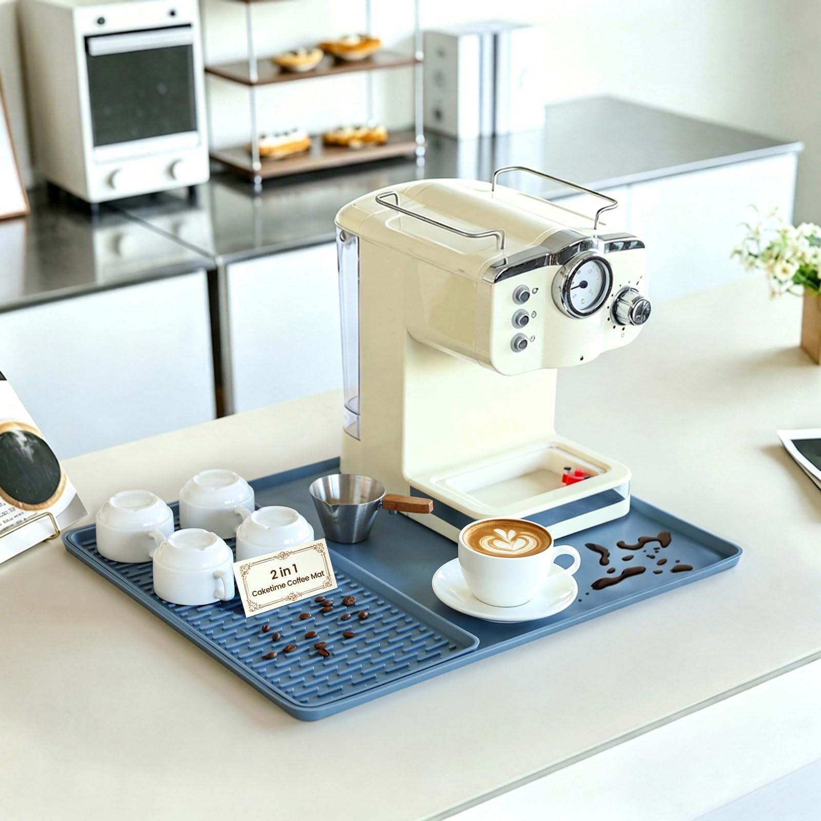 Caketime 2 In 1 Silicone Coffee Bar Mat Accessories Detachable Dish Drying Rug Rack Stone for Kitchen Counter Home Household Apartment Office Essentials Barista Espresso Machine Drainer Must Have