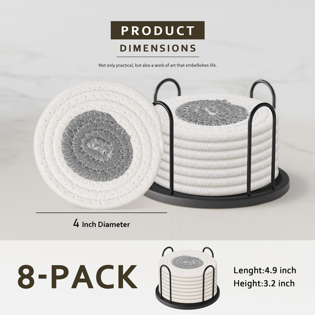 Lazebox Coasters Set of 8 for Drinks, 4 Inch Large Coasters for Coffee Table, Tabletop Protection for Hot & Cold Drinks, Versatile Coasters for Home Decor, Non-Slip & Easy to Clean, Coffee