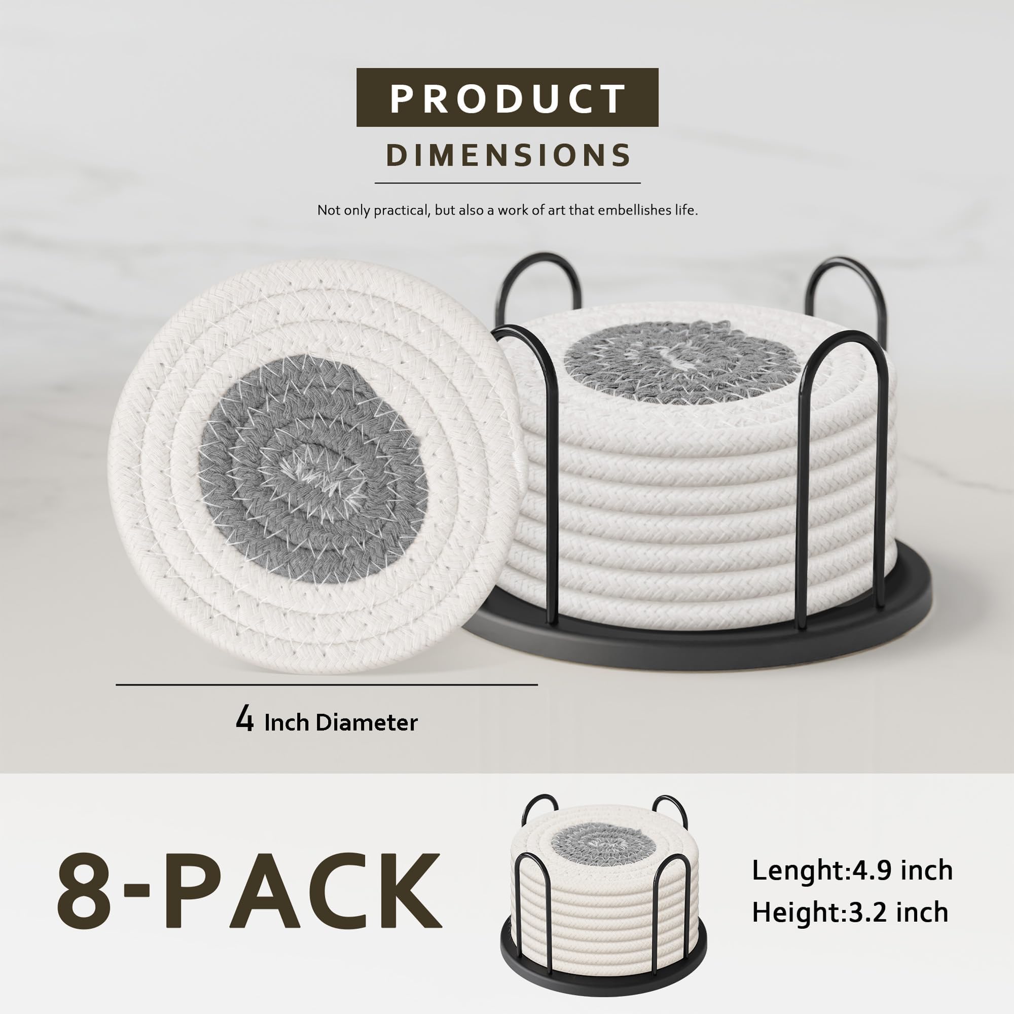 Lazebox Coasters Set of 8 for Drinks, 4 Inch Large Coasters for Coffee Table, Tabletop Protection for Hot & Cold Drinks, Versatile Coasters for Home Decor, Non-Slip & Easy to Clean, Coffee