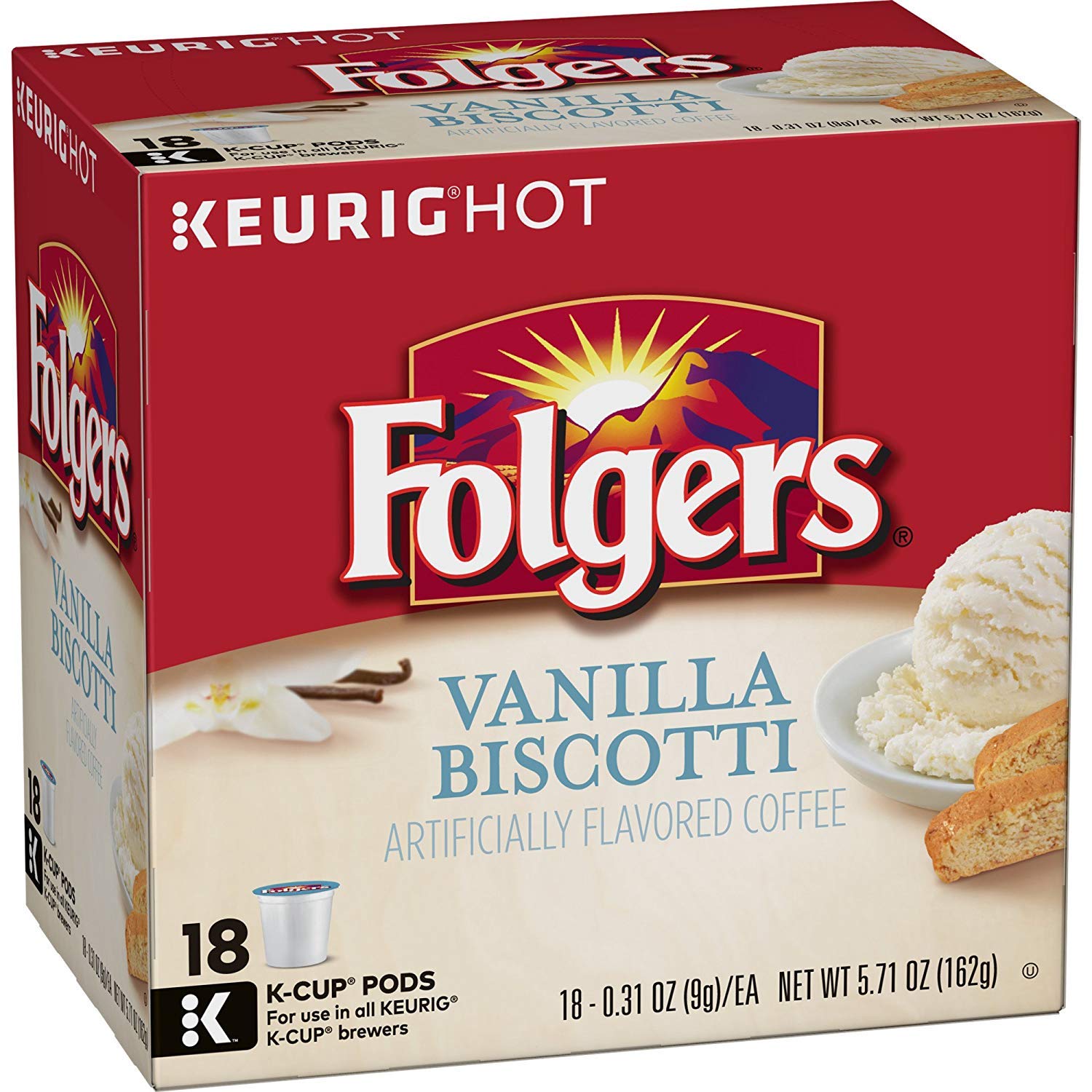 Folgers French Vanilla Artificially Flavored Coffee, Keurig K-Cup pods, 10 Count Box (Pack of 6)