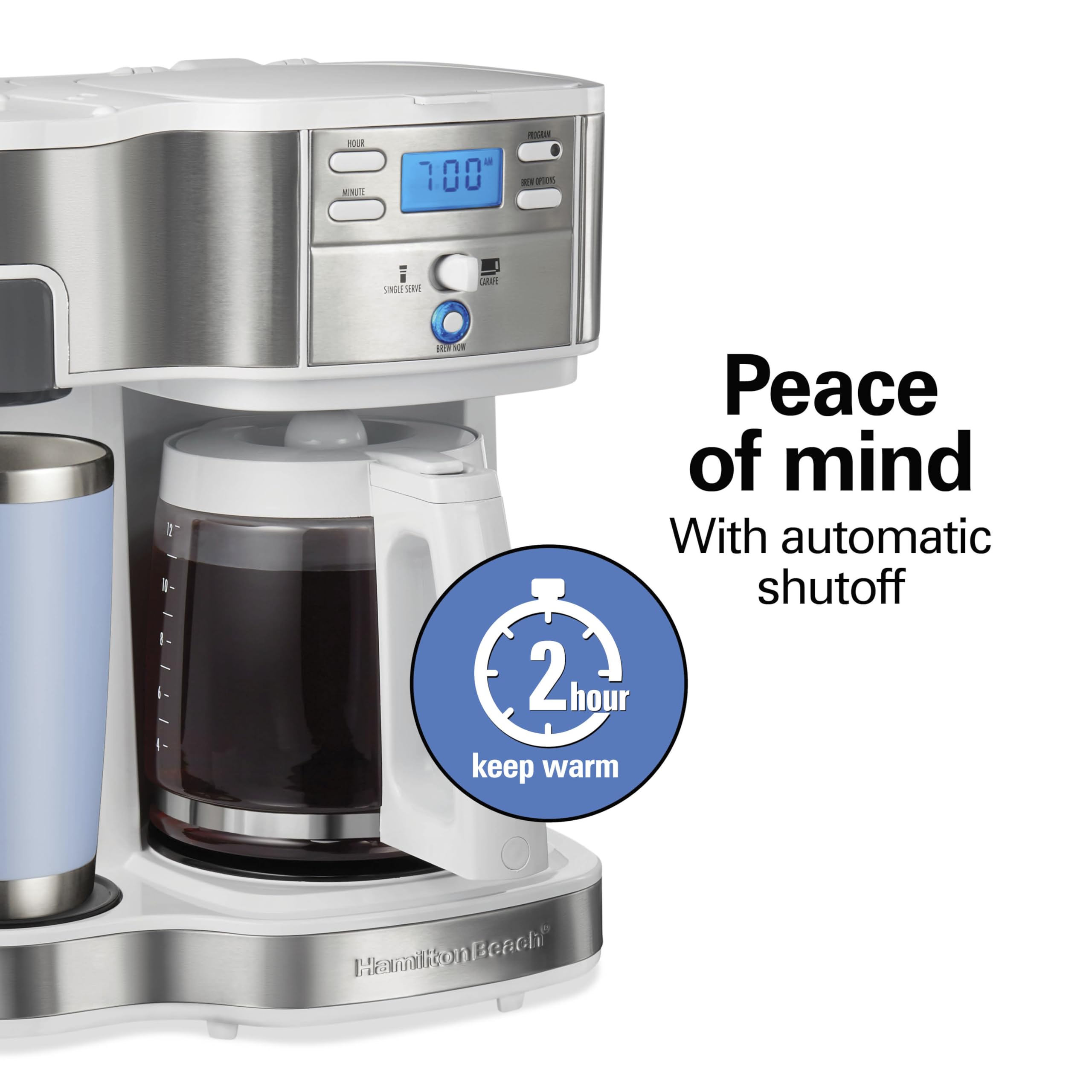 Hamilton Beach 2-Way Programmable Coffee Maker, 12 Cup Glass Carafe And Single Serve Coffee Maker, Black with Stainless Steel Accents, 49980RG