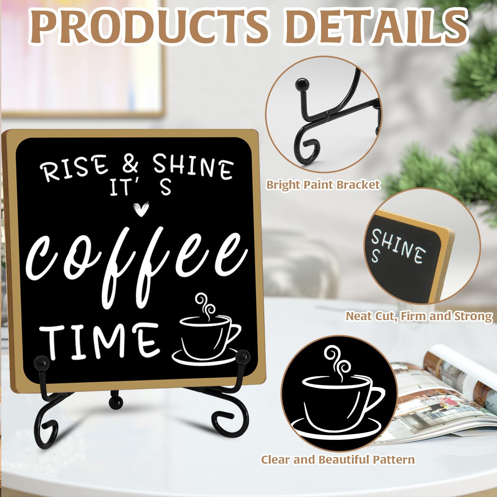 Wooden Coffee Bar Sign Coffee Bar Decor, Coffee Bar Decorations Black and White with Iron Stand Bar Tabletop Shelf Accessories, Coffee Signs Decors for Coffee Station Home Farmhouse Kitchen & Office
