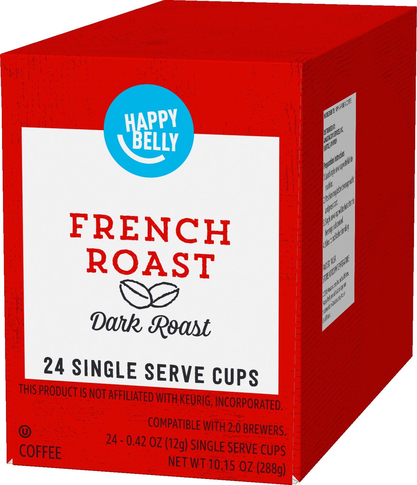 Amazon Brand - Happy Belly Dark Roast Coffee Pods, French Roast, Compatible with Keurig 2.0 K-Cup Brewers, 100 Count