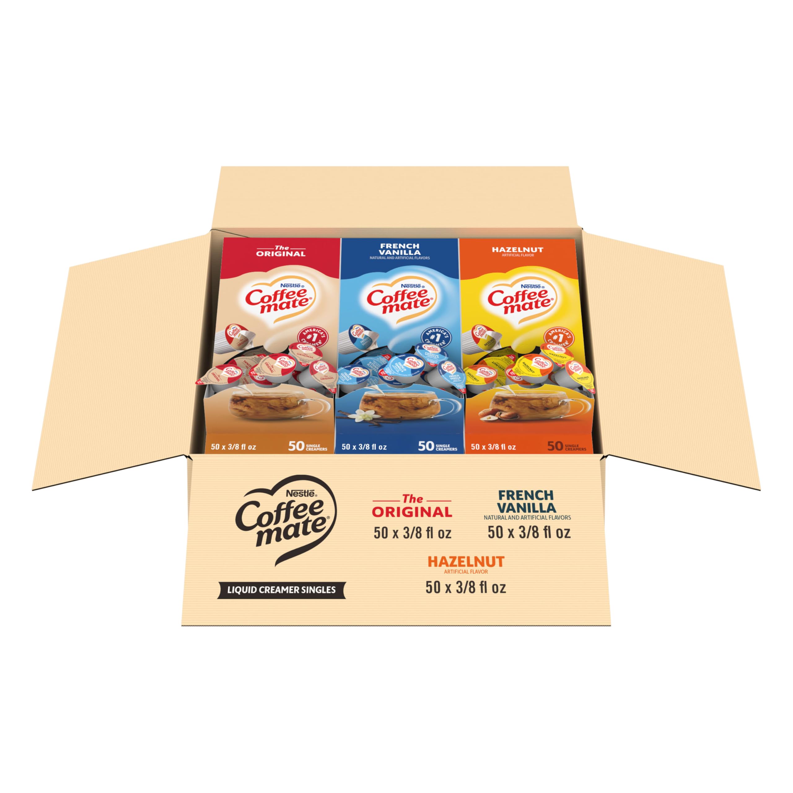 Nestle Coffee mate Creamer Singles Variety Pack, Italian Sweet Creme, Salted Caramel Chocolate, Vanilla Caramel Non Dairy, No Refrigeration, 0.375 fl oz Tubs, 150 Count (Pack of 50 Per Flavor)