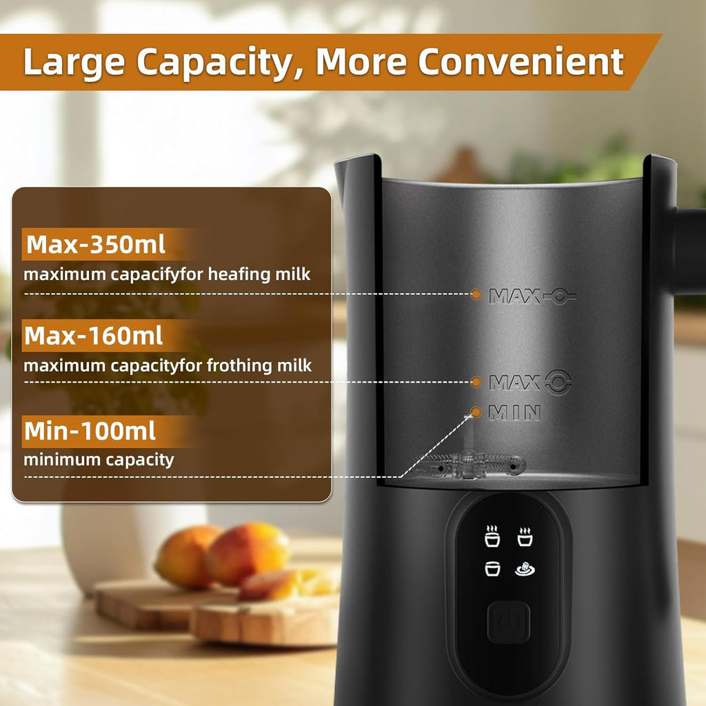 Milk Frother, 4-in-1 Electric Milk Steamer, 350ml/11.8oz Automatic Frother for Coffee, Warm and Cold Foam Maker for Latte, Cappuccino and Hot Chocolate (Black)
