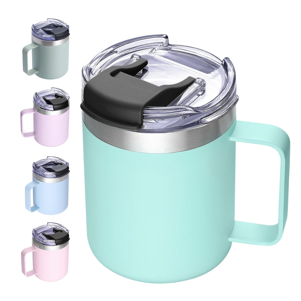 12oz Stainless Steel Insulated Coffee Mug with Handle, Double Wall Vacuum Travel Mug, Tumbler Cup with Sliding Lid, Navy