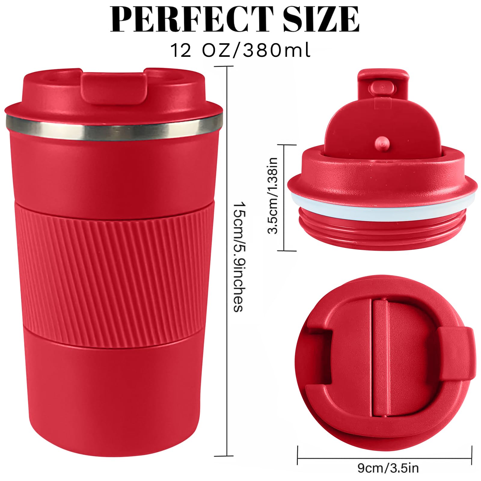 YINBAOGE Insulated Travel Coffee Mug, Spill & Leak Proof, Portable To Go Camping Stainless Steel Coffee Tumbler, Reusable Thermal Coffee Cup with Lid for Hot & Cold Drinks (Black, 12 OZ)