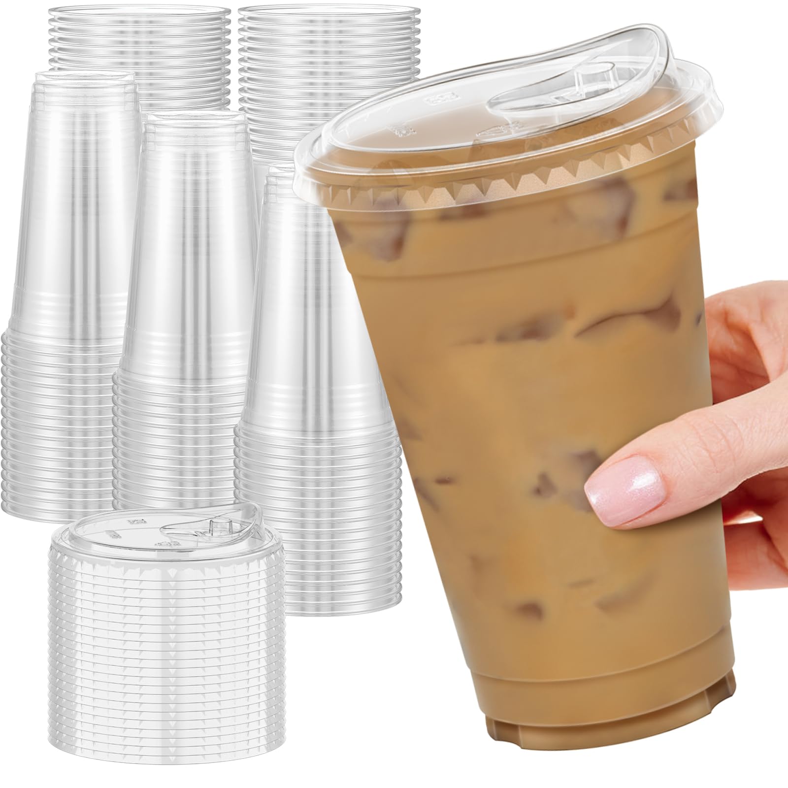 Dealusy 100 Pack - 20 oz Clear Plastic Cups with Lids, Sturdy & Food Safe Iced Coffee Cups with lids, Disposable Plastic Smoothie Cups for Cold Drinks, Sip Lids