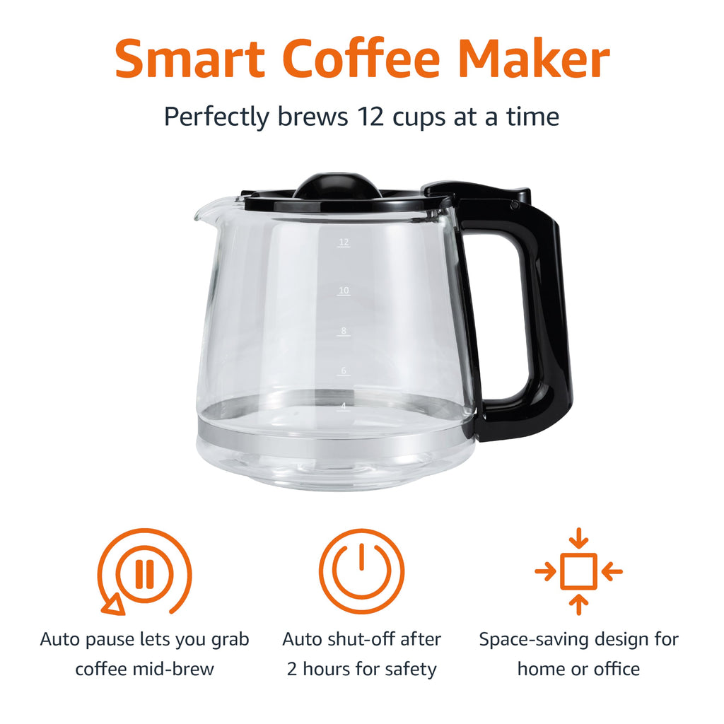 Amazon Basics 5 Cup Drip Coffee Maker with Glass Coffee Pot (0.8 Qt), Auto Shut-off, Auto Pause, Removable Filter Basket, Matte Black