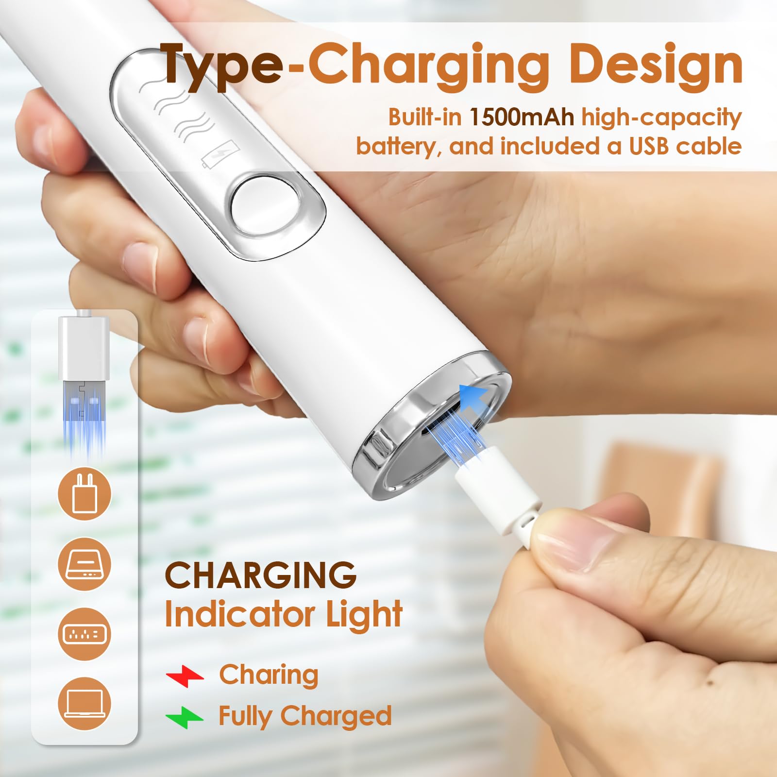 Handheld Milk Frother, rechargeable milk frother with 2 Stainless Steel Whisks 3 Speeds Electric Drink Mixer, Coffee Mixer Wand for Latte, Cappuccino, Matcha, Hot Chocolate, Egg (White)