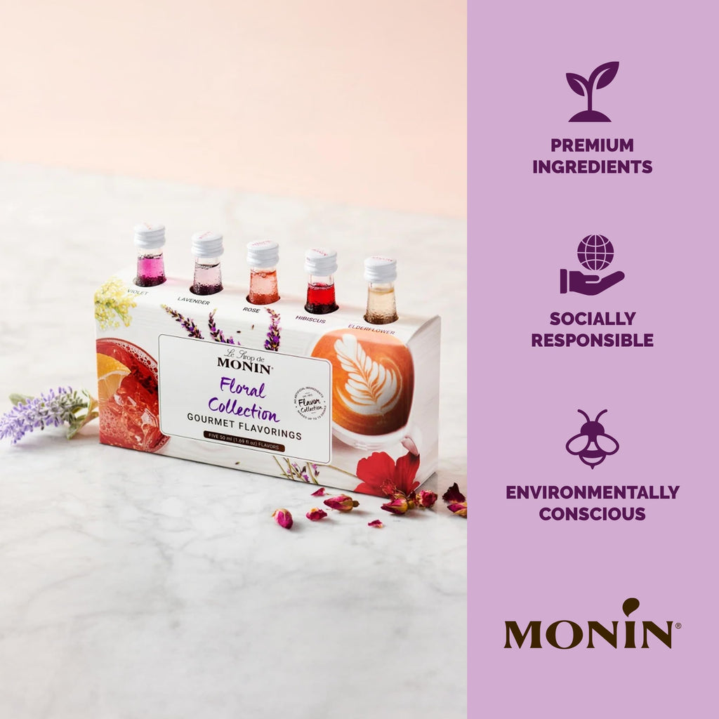 Monin - Gourmet Flavorings Coffee Collection (Caramel, Amaretto, Hazelnut, Irish Cream, Vanilla) | Clean Label, No Artificial Flavors, No Artificial Preservatives (5-pack, 50 ml each)