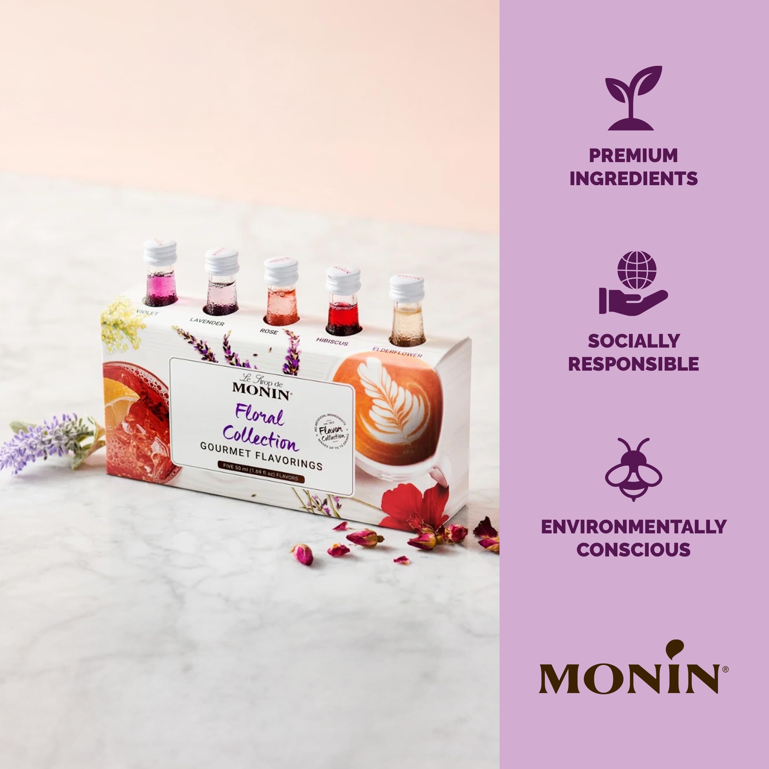 Monin - Gourmet Flavorings Coffee Collection (Caramel, Amaretto, Hazelnut, Irish Cream, Vanilla) | Clean Label, No Artificial Flavors, No Artificial Preservatives (5-pack, 50 ml each)
