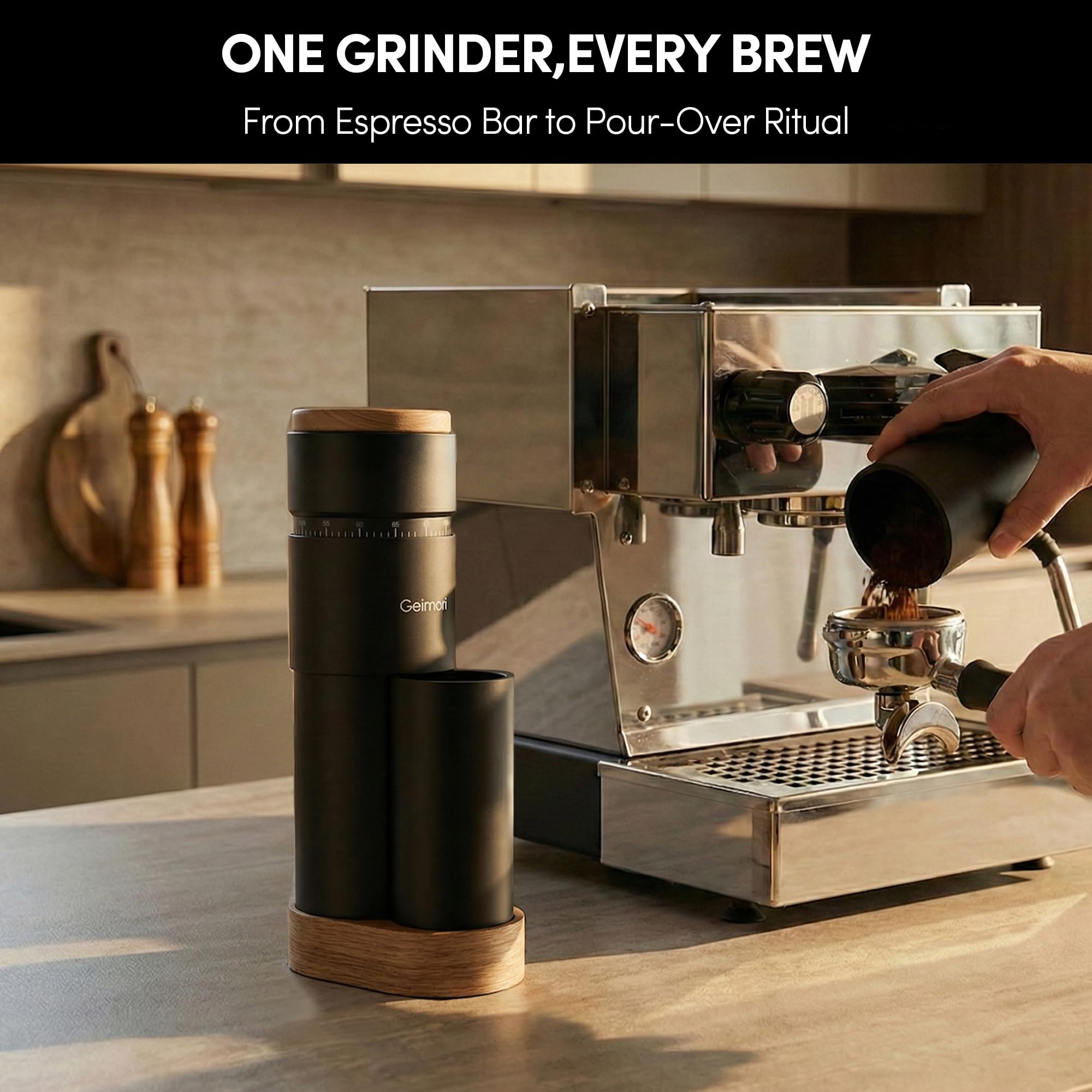 Burr Coffee Grinder,Wirsh Portable Electric Grinder Geimori T38 Plus,Espresso Grinder with Conical Burr,Stepless Grind Settings from Fine to Coarse for Espresso,Drip,French Press,Home&Travel Use