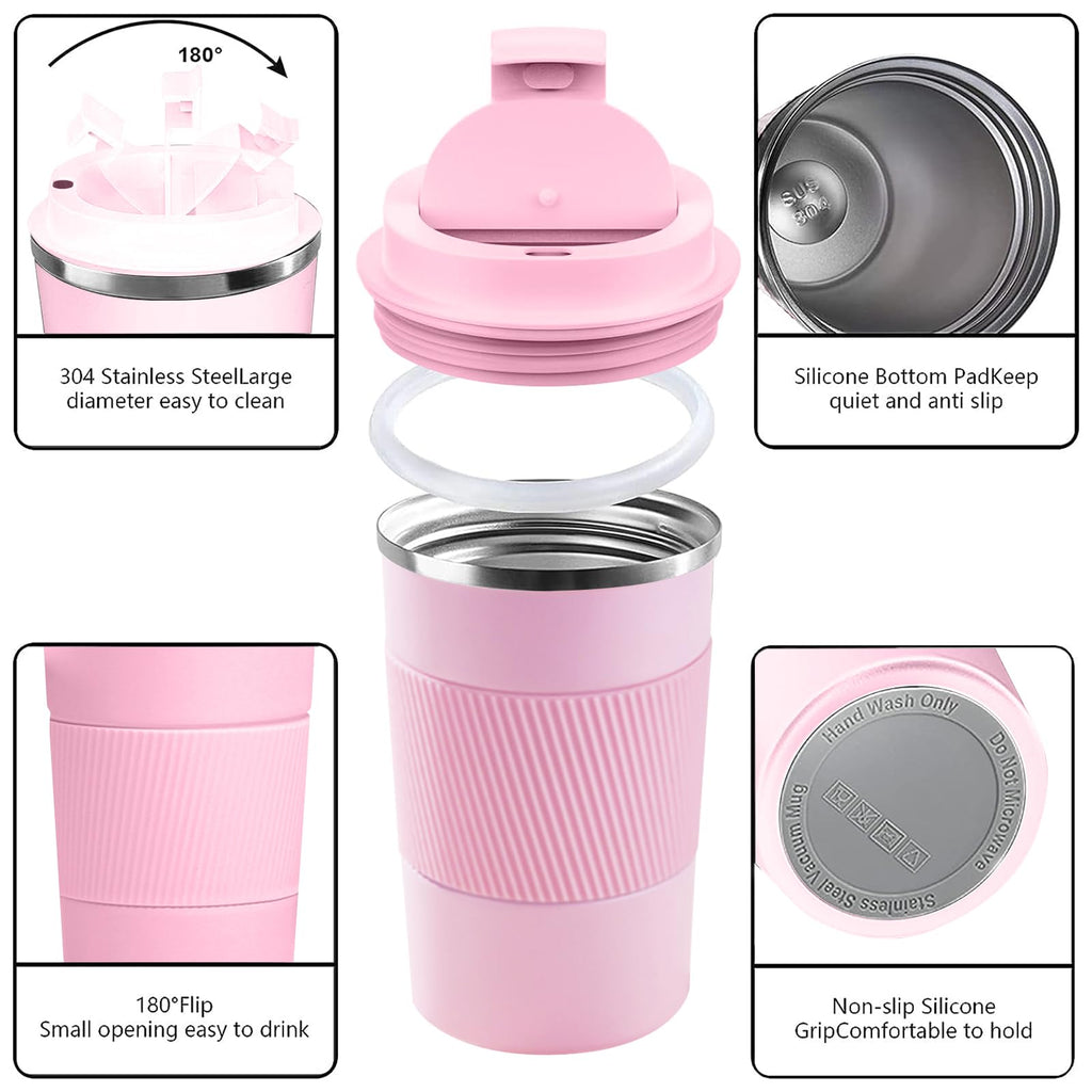 YINBAOGE Insulated Travel Coffee Mug, Spill & Leak Proof, Portable To Go Camping Stainless Steel Coffee Tumbler, Reusable Thermal Coffee Cup with Lid for Hot & Cold Drinks (Black, 12 OZ)