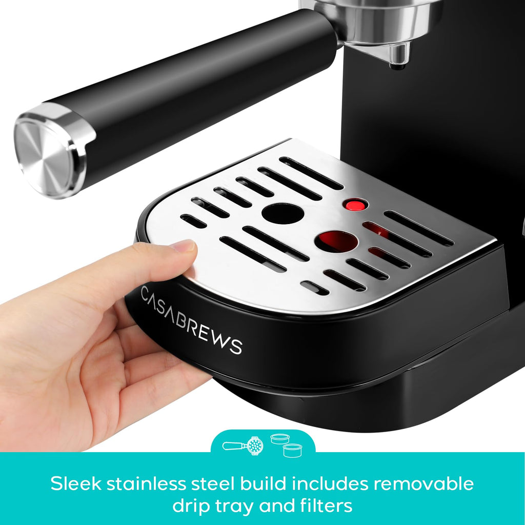 CASABREWS CM5418 Espresso Machine 20 Bar, Compact Espresso Maker with Steam Milk Frother, Stainless Steel Coffee Machine with 34oz Removable Water Tank for Cappuccino, Gift for Women or Men, Silver
