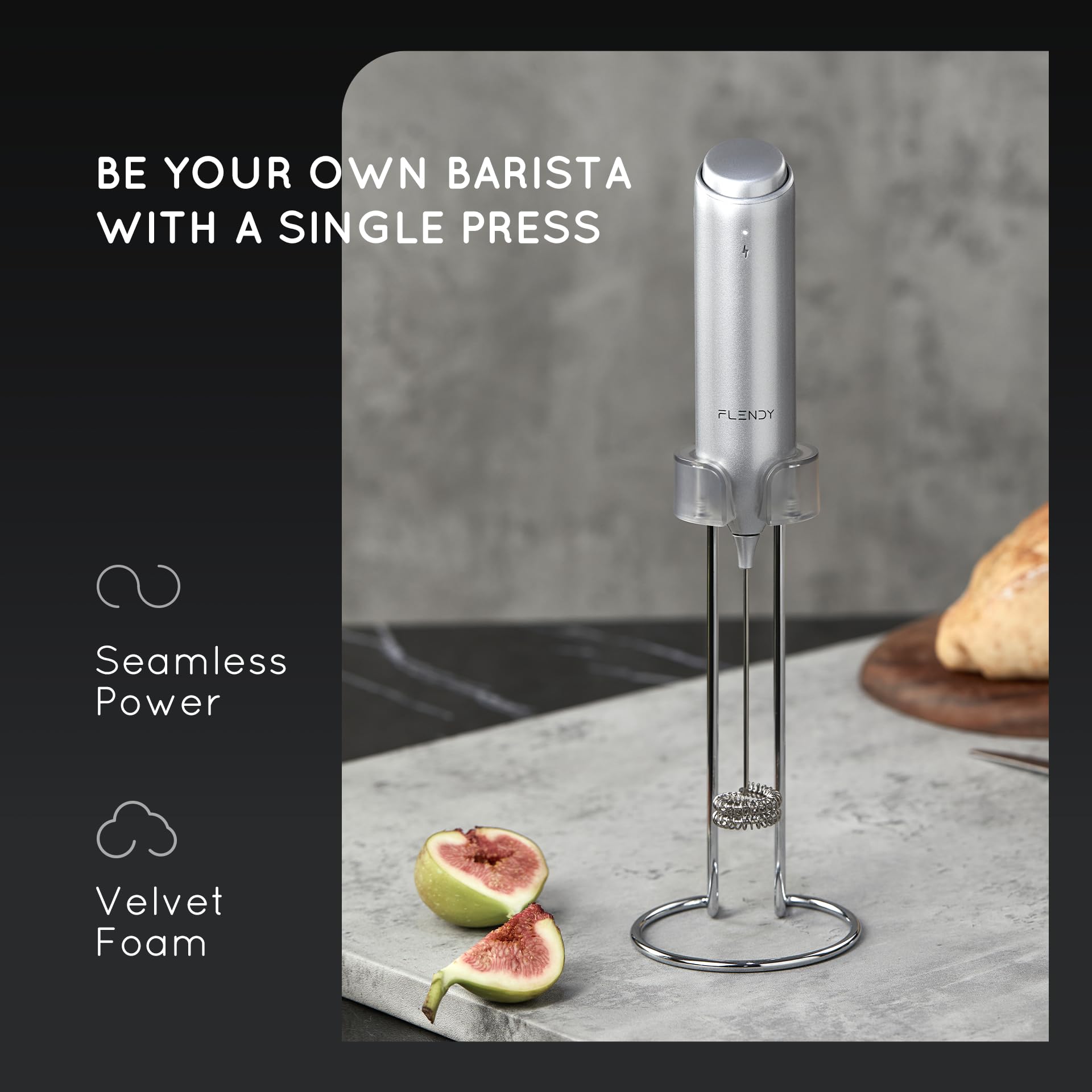 Flendy Rechargeable Milk Frother Handheld, Coffee Frother Handheld with USB-C Charging Stand, Electric Drink Mixer Handheld, Mini Electric Whisk Frother for Coffee, Matcha, etc