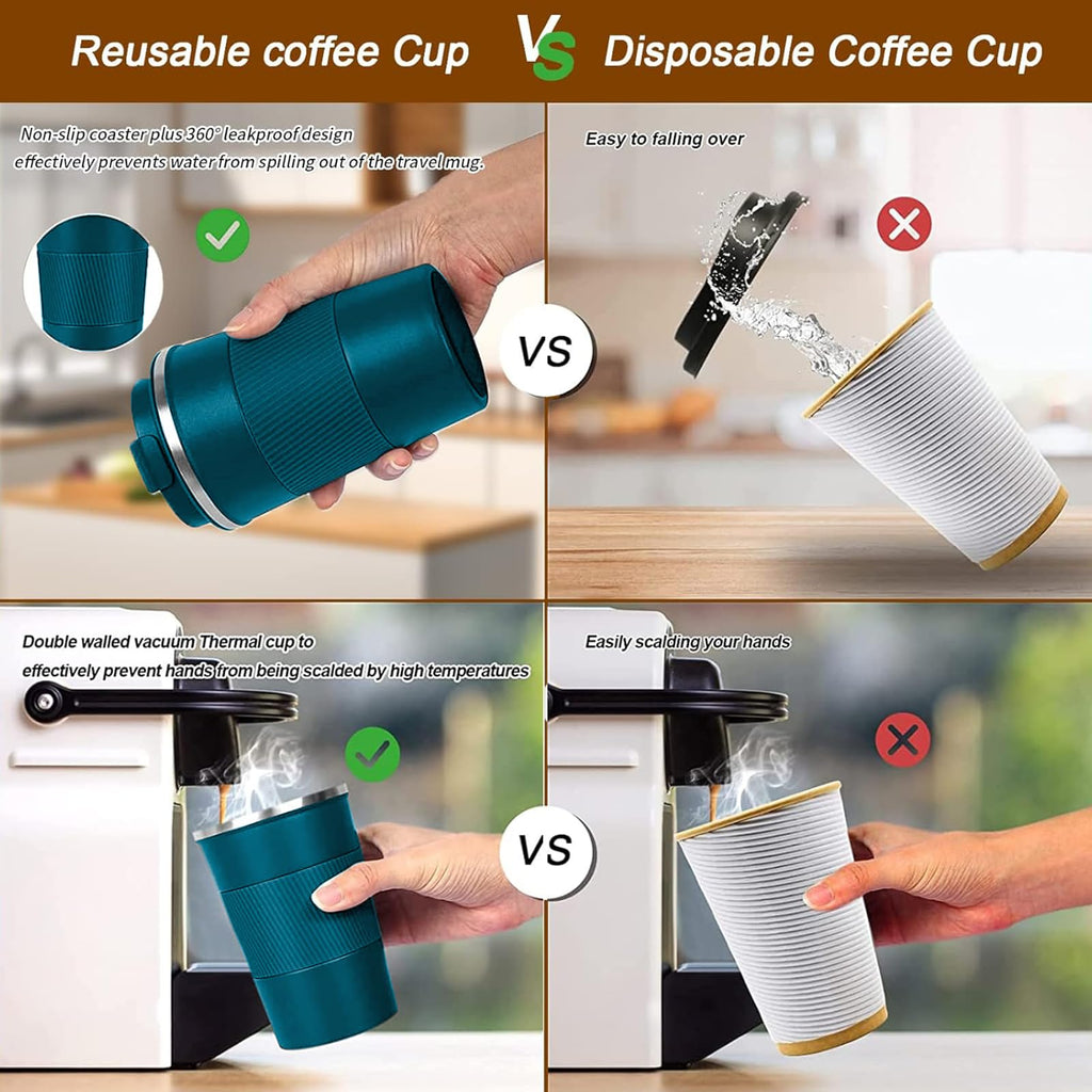 YINBAOGE Insulated Travel Coffee Mug, Spill & Leak Proof, Portable To Go Camping Stainless Steel Coffee Tumbler, Reusable Thermal Coffee Cup with Lid for Hot & Cold Drinks (Black, 12 OZ)