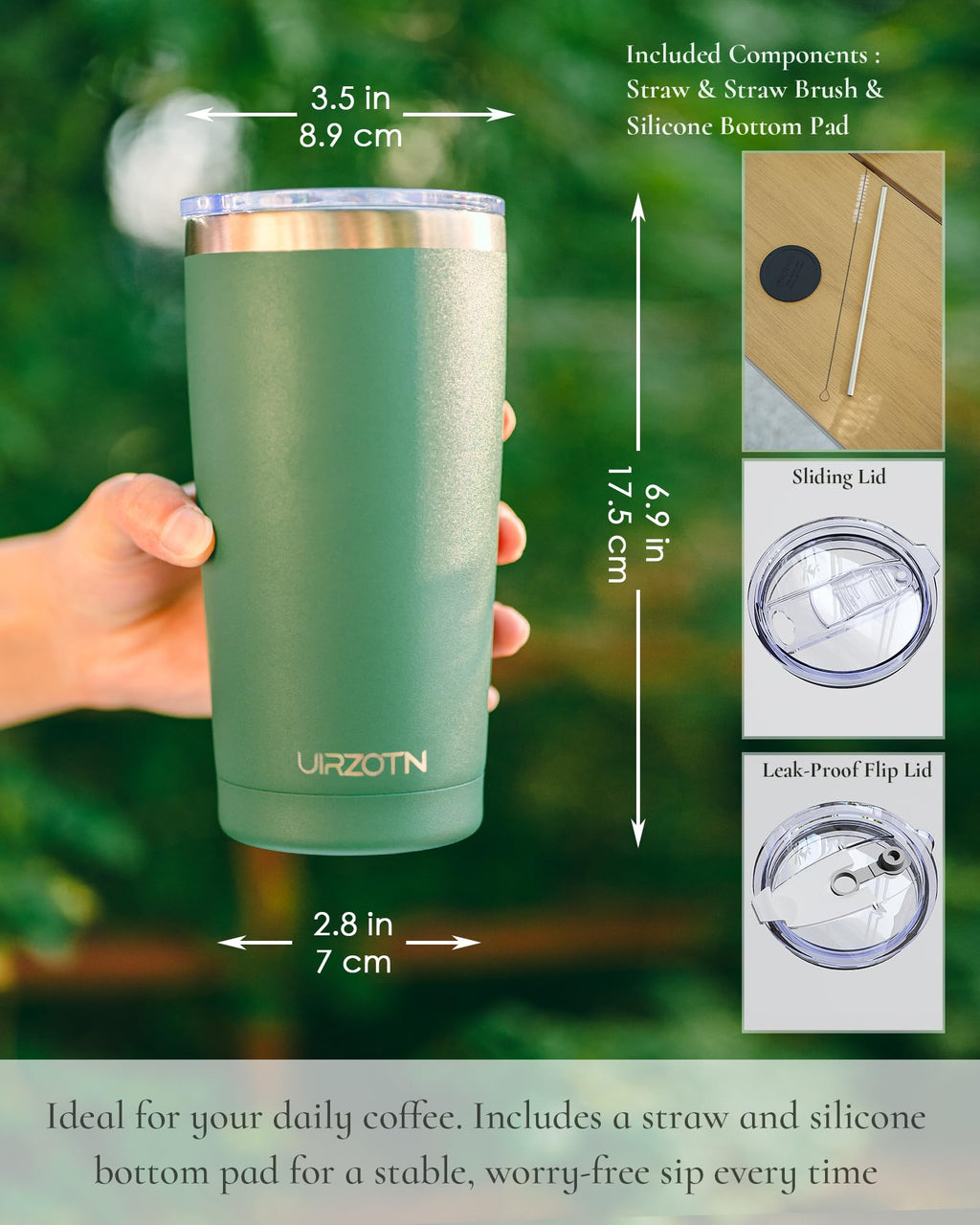 Travel Coffee Tumbler 20oz, Travel Coffee Mug with Dual Lids and Straw, Stainless Steel Double Wall Vacuum Insulated Tumbler for Hot/Iced Drinks (Textured Matte, Navy Blue)
