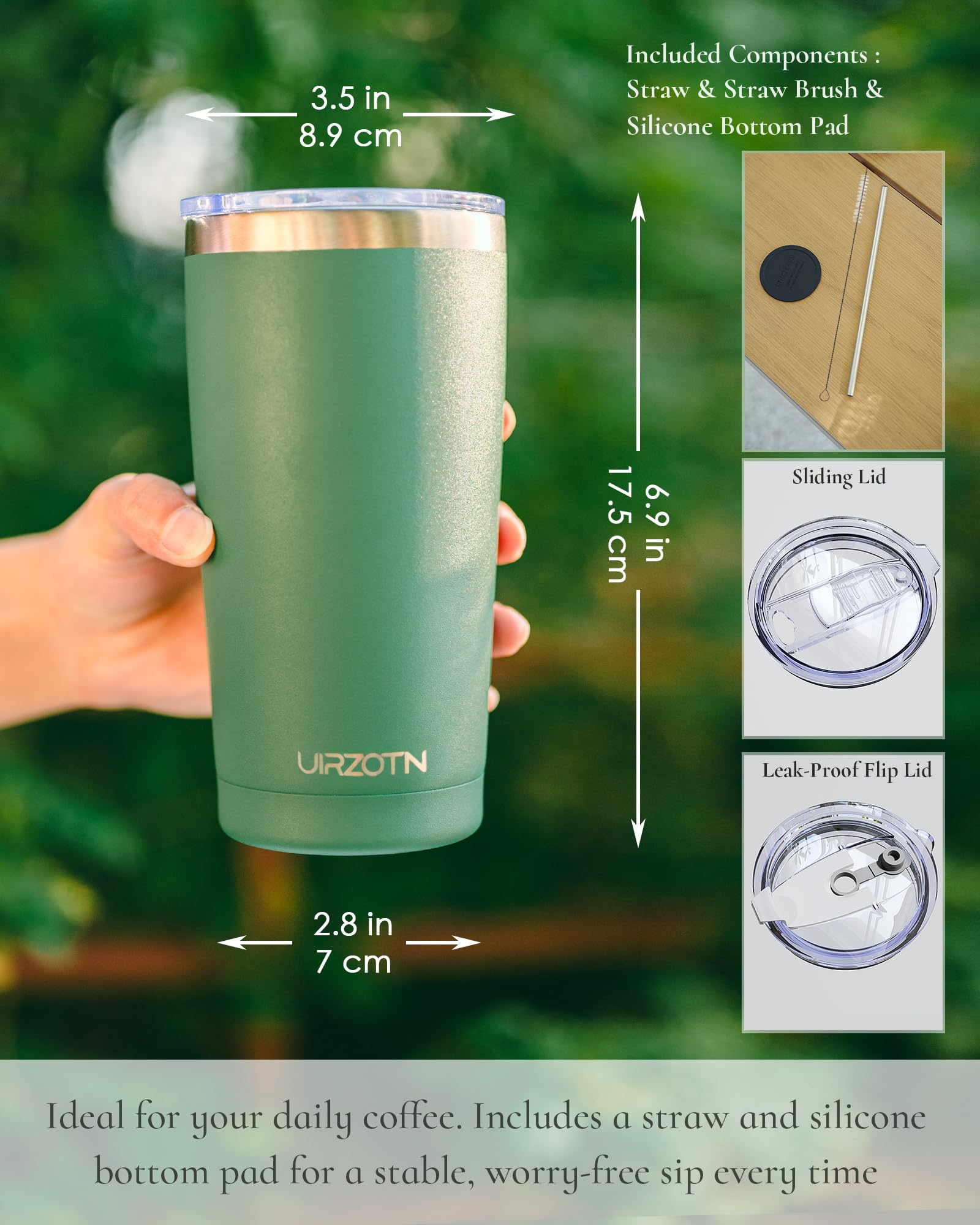 Travel Coffee Tumbler 20oz, Travel Coffee Mug with Dual Lids and Straw, Stainless Steel Double Wall Vacuum Insulated Tumbler for Hot/Iced Drinks (Textured Matte, Navy Blue)