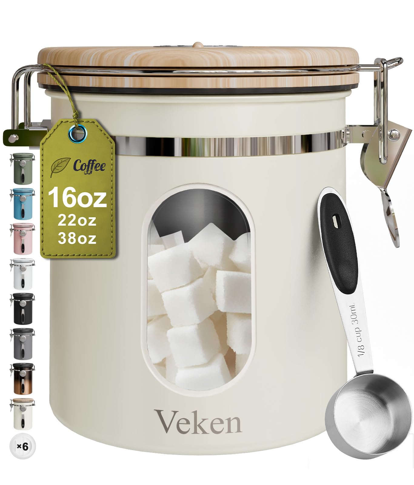 Veken Coffee Canister with Window,Airtight Stainless Steel Pantry Container,Home Kitchen Food Storage Organizers for Ground,Beans,Espresso,Rice,Tea,Sugar,Cereal, Decor,Bar Accessories,Gifts,22OZ,Black
