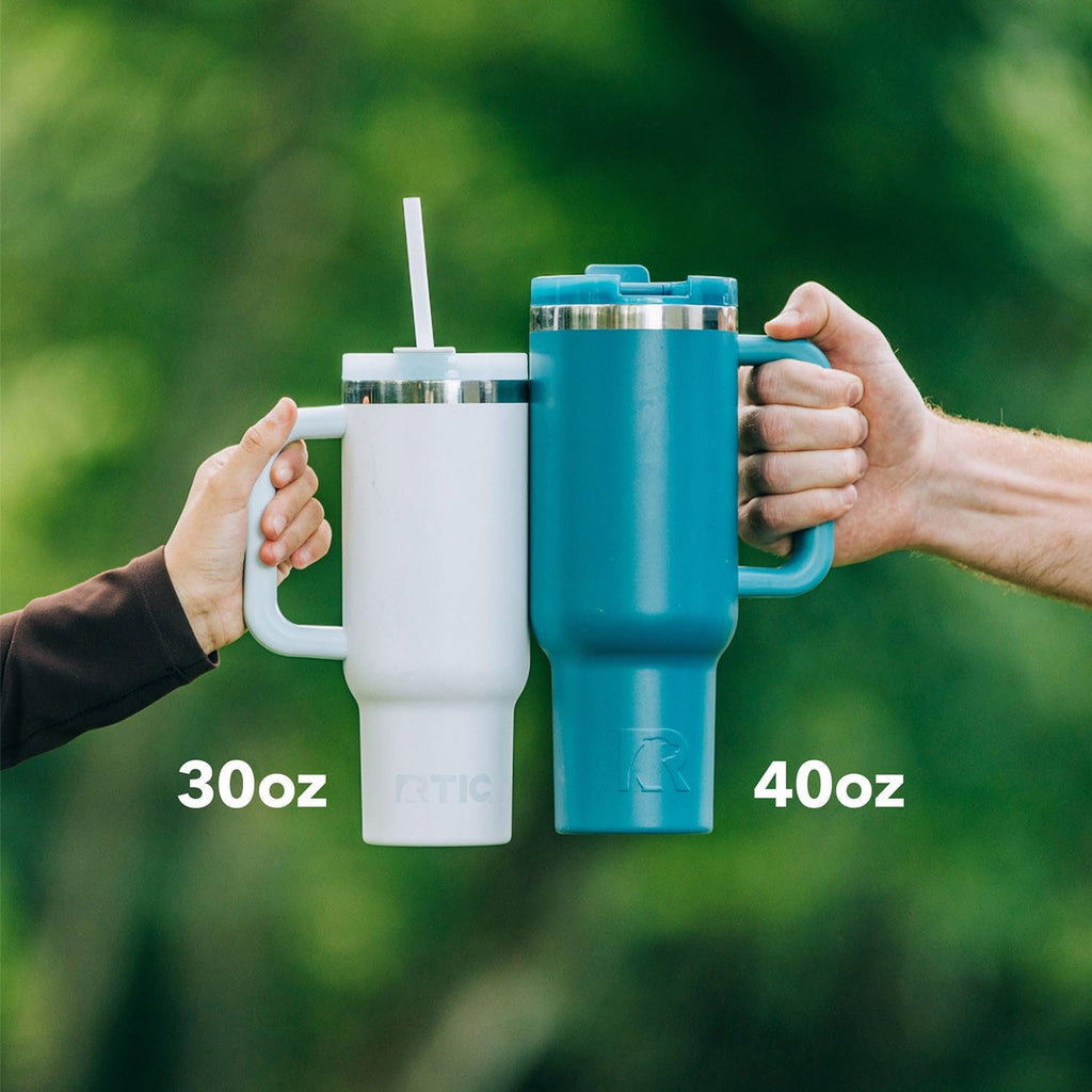 RTIC 40 oz Road Trip Tumbler Double-Walled Cermaic Lined Insulated Stainless Steel Portable Travel Coffee Mug Cup with Lid, Handle and Straw, Trailblazer