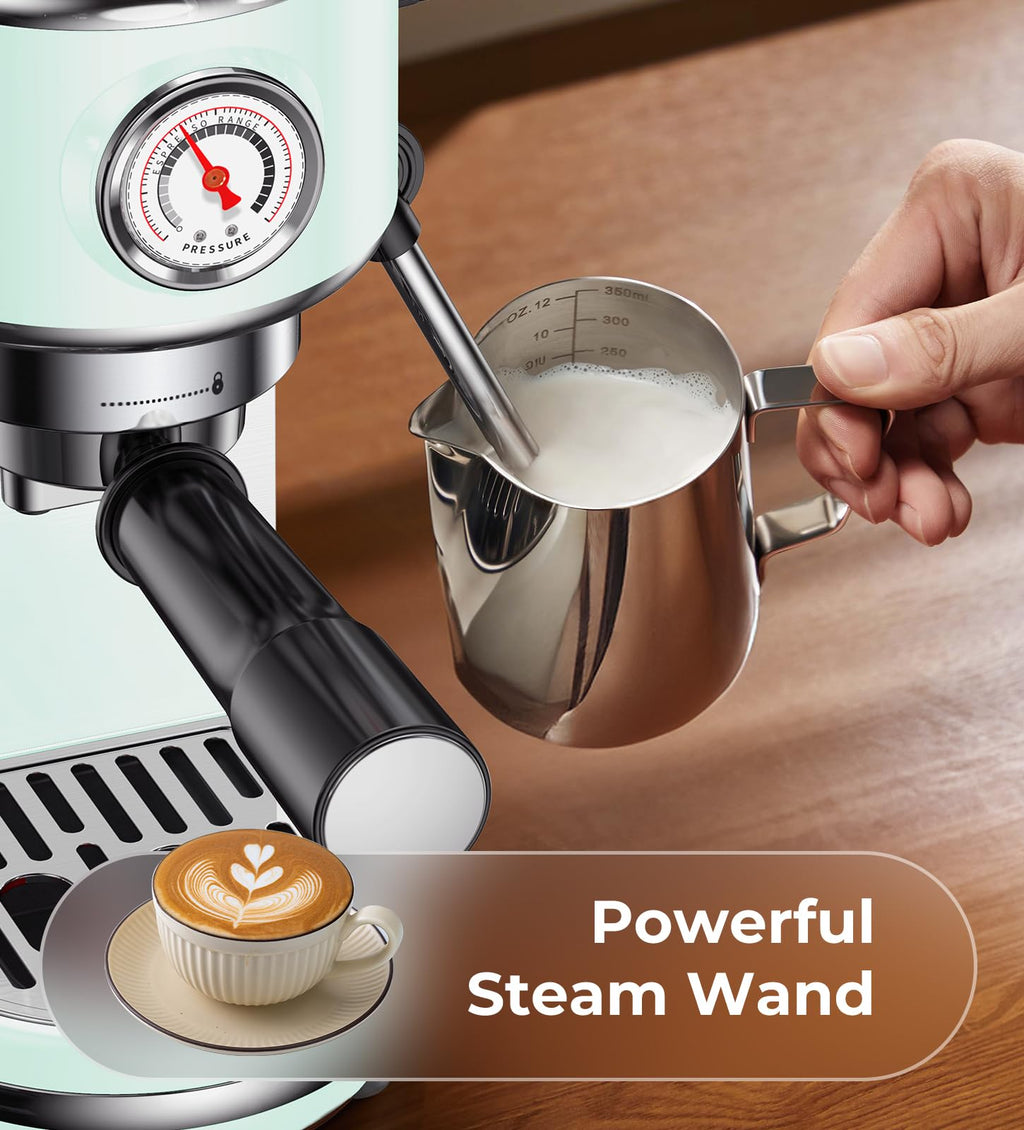 atatix Espresso Machine with Milk Frother, 20 Bar Pressure Espresso Maker, with 44OZ Removable Tank, Compact Stainless Steel Coffee Machine for Home, Office, Latte, Cappuccino, Macchiato, Silver