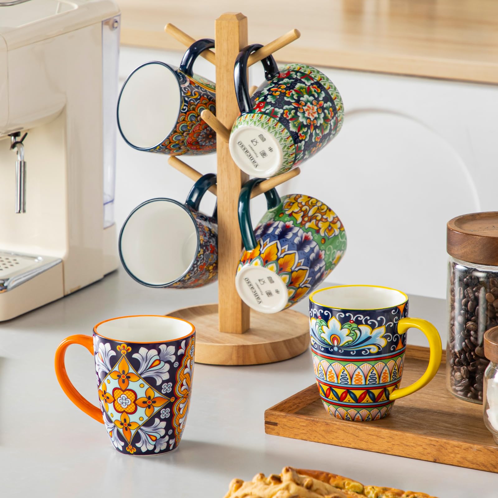 vancasso SIMI 16 oz Large Coffee Mugs Set of 6 – Bohemian Ceramic Cups with Handle, Perfect for Latte, Tea, Hot Chocolate, Dishwasher & Microwave Safe Ideal Gift