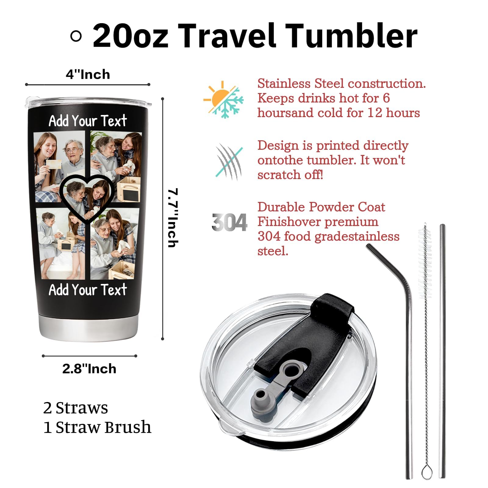 Personalized Tumbler Custom Coffee Tumbler Laser Engrave with Name 20 Oz Stainless Steel Travel Tumbler Cup Mug Personalized Gifts for Birthday Christmas Anniversary for Men Women Kids