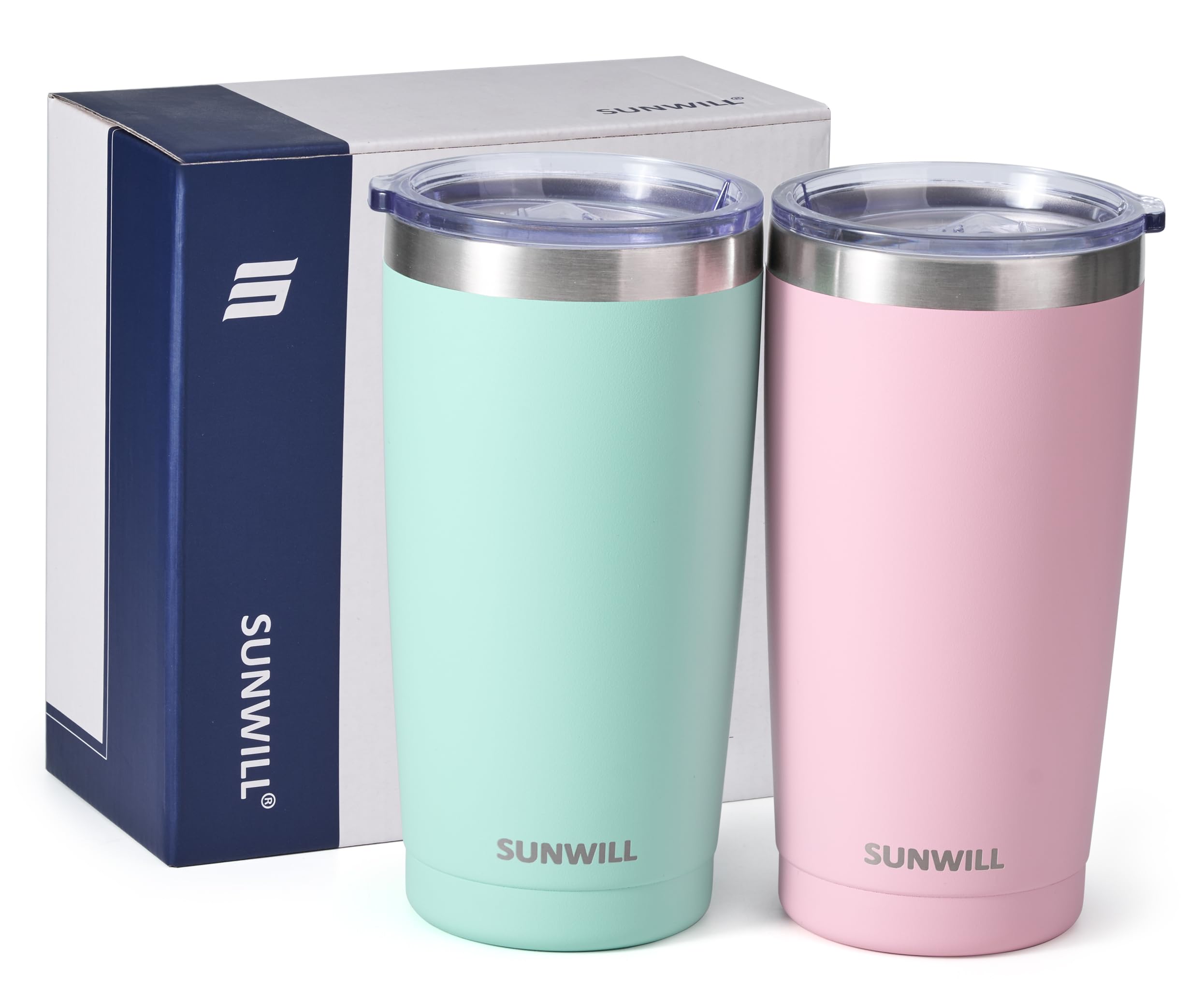 SUNWILL Travel Coffee Tumbler 20 oz, Insulated Mug with Lid, Stainless Steel Cup for Outdoor, Powder Coated Navy