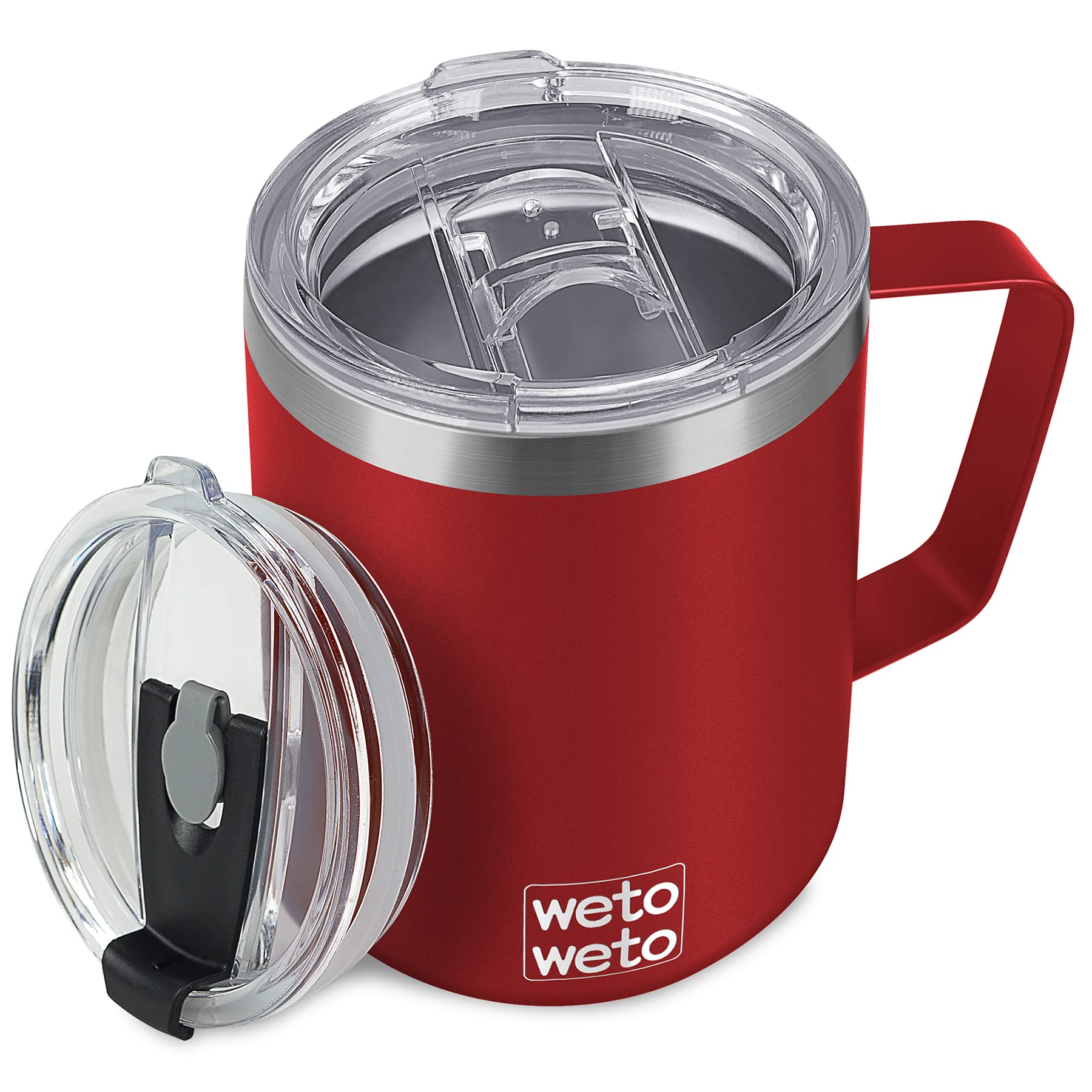 WETOWETO Coffee Mug with Handle, 14oz Insulated Stainless Steel Coffee Travel Mug, Double Wall Vacuum Reusable Coffee Cup with Lid, Powder Coated Rose Gold