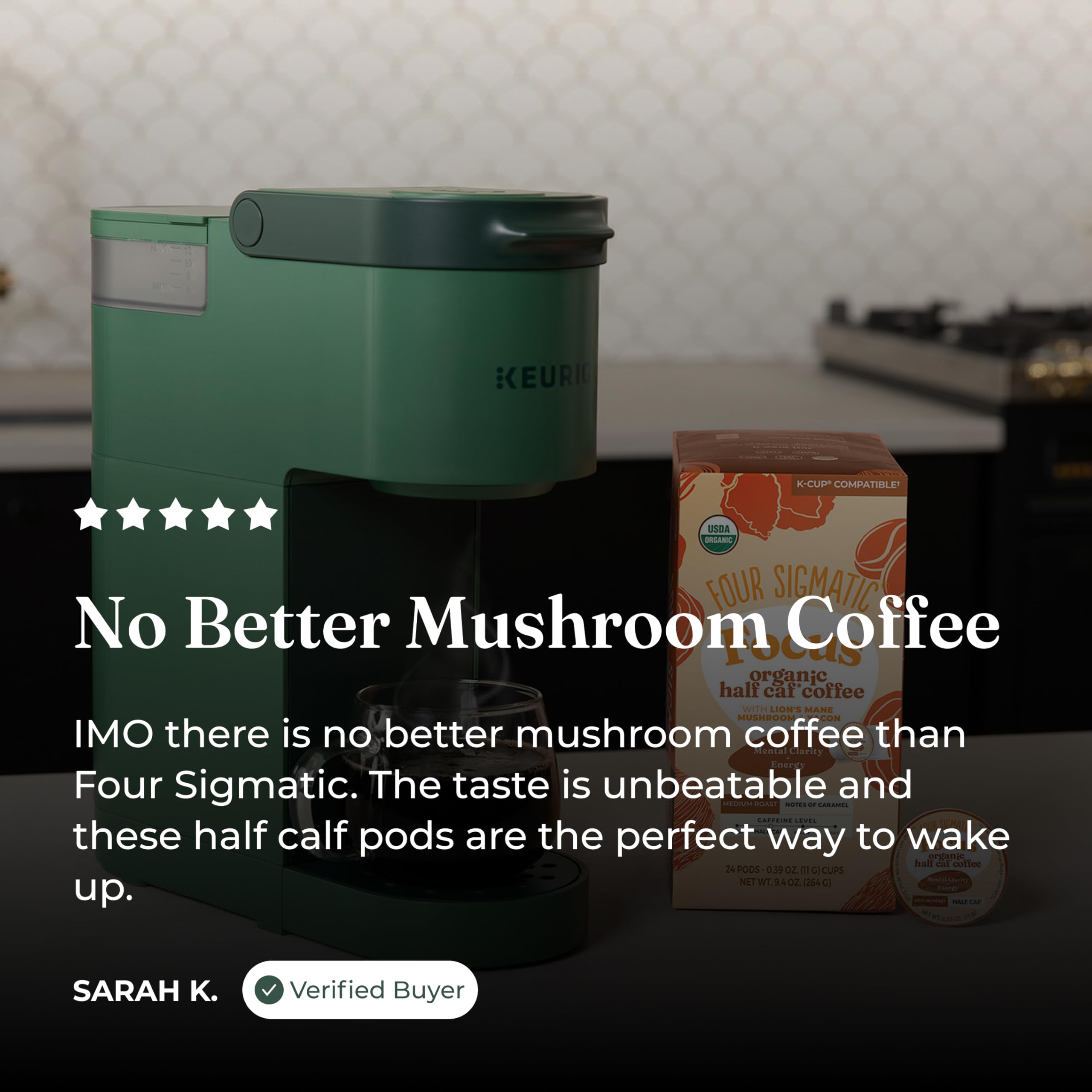 Four Sigmatic Mushroom Coffee K-Cups | Organic Dark Roast Coffee with Lion’s Mane Mushroom Powder & Yacon | Focus & Immune Support | Vegan & Keto | Sustainable Pods | 24 Count