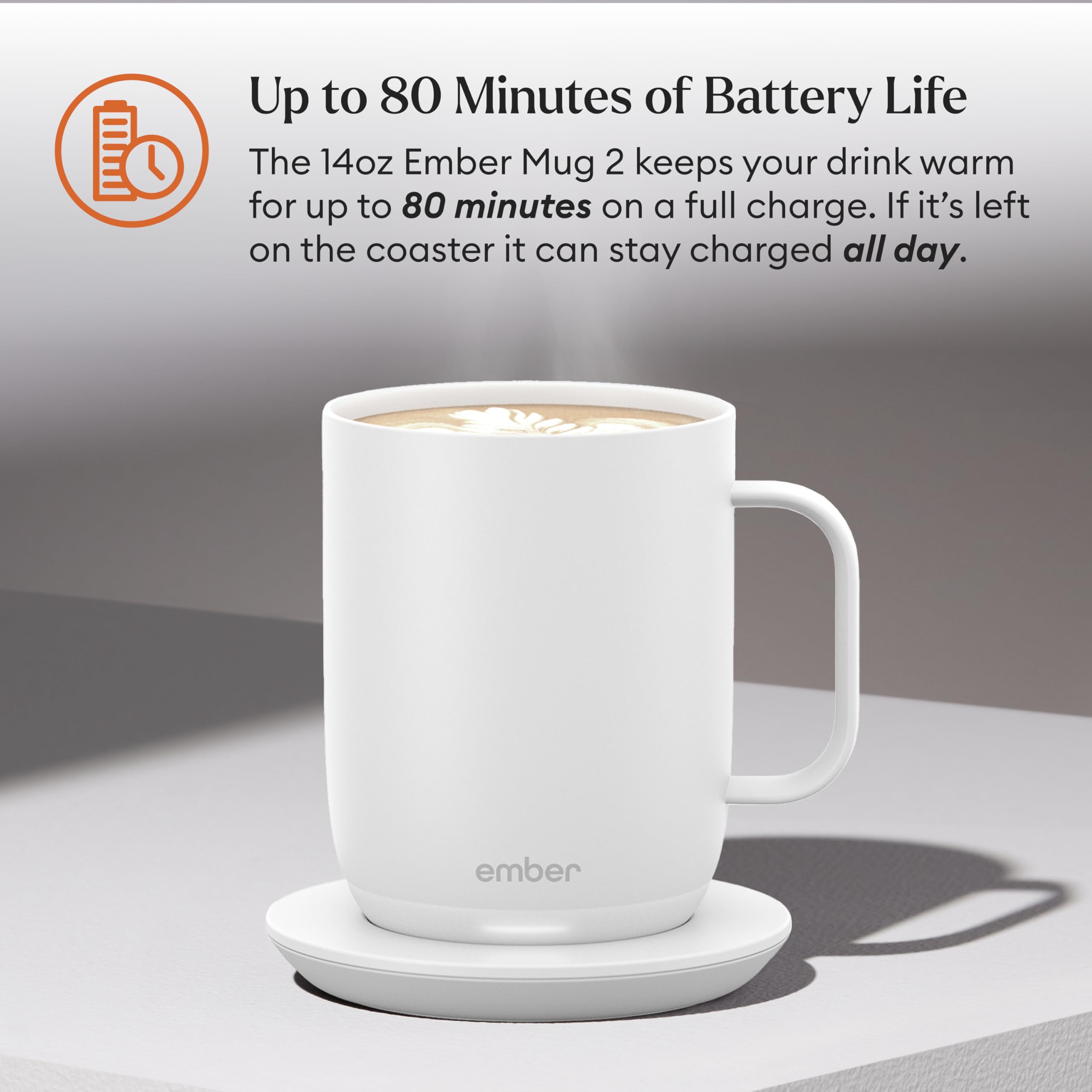 Ember Temperature Control Smart Mug 2, 14 Oz, App-Controlled Heated Coffee Mug with 80 Min Battery Life and Improved Design, Black