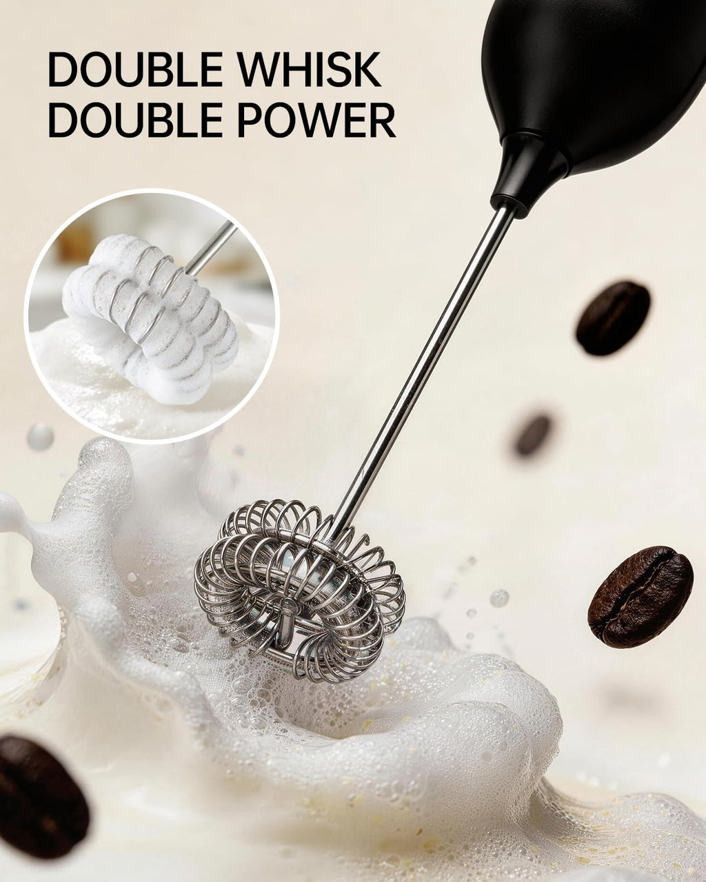 CIRCLE JOY Rechargeable Milk Frother Hanheld, Dual Coil Whisk Head Electric Coffee Frother, Portable Hand Frother Wand Drink Mixer for Matcha Lattes Cappuccino, Kitchen Gifts, Black