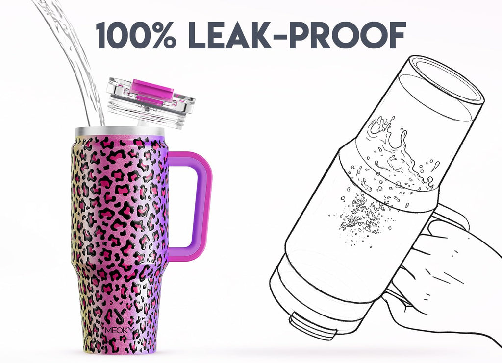 Meoky 32 oz Tumbler with Handle, Insulated Tumbler with Lid and Straw, Stainless Steel Travel Mug, Keeps Cold for 24 Hours, 100% Leak Proof, Fits in Car Cup Holder (Night)
