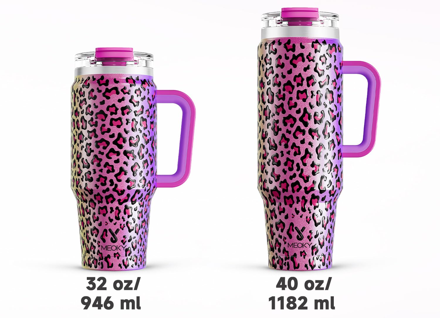 Meoky 32 oz Tumbler with Handle, Insulated Tumbler with Lid and Straw, Stainless Steel Travel Mug, Keeps Cold for 24 Hours, 100% Leak Proof, Fits in Car Cup Holder (Night)