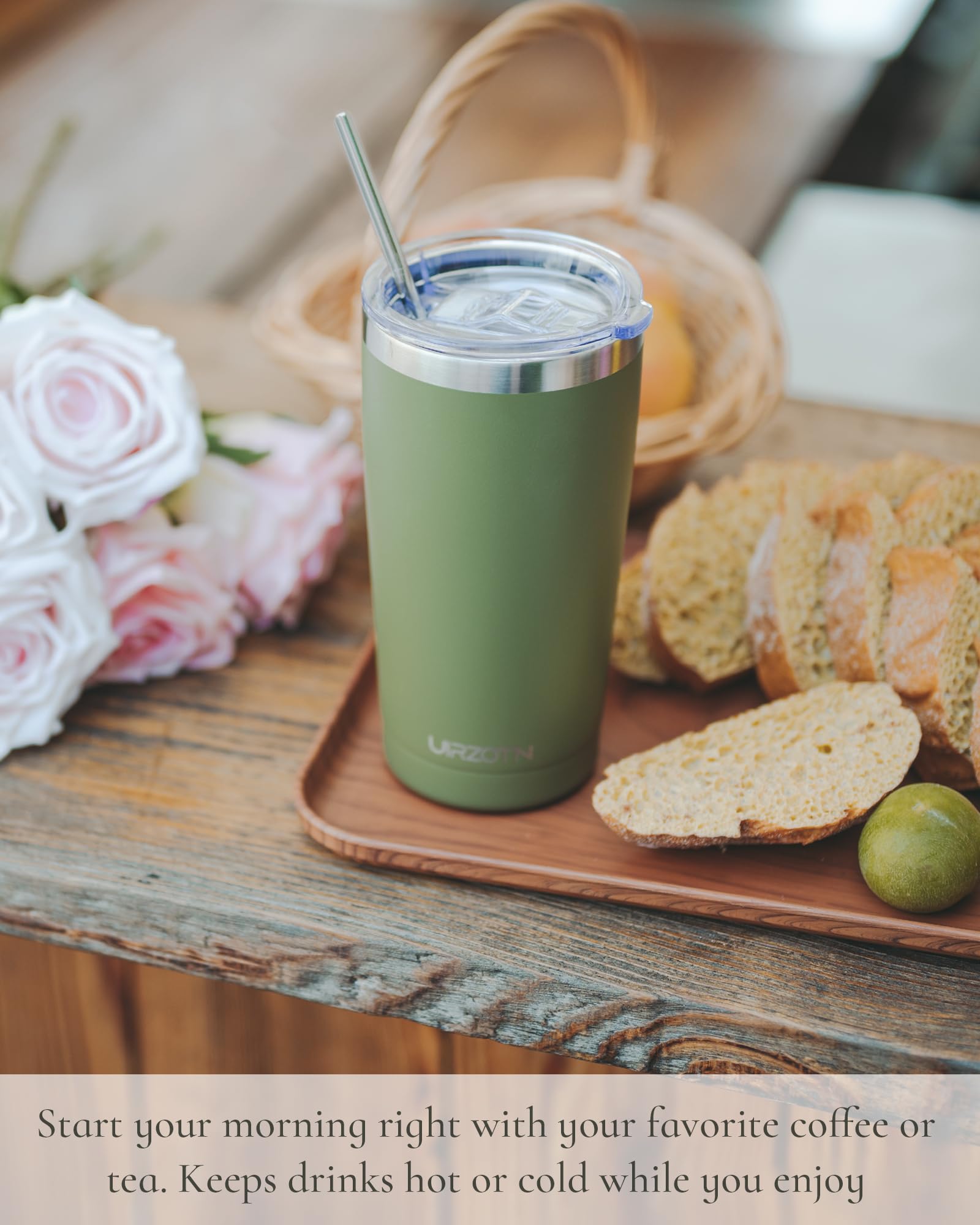 Travel Coffee Tumbler 20oz, Travel Coffee Mug with Dual Lids and Straw, Stainless Steel Double Wall Vacuum Insulated Tumbler for Hot/Iced Drinks (Textured Matte, Navy Blue)