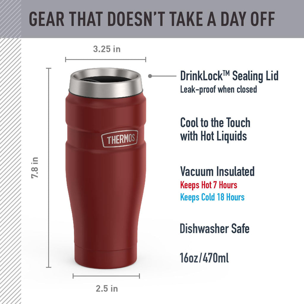 THERMOS Stainless King Vacuum-Insulated Travel Mug with Handle - 16oz, Midnight Blue - Thermos Tumbler for Hot & Cold Drinks - Leak & Sweat-Proof Stainless Steel Coffee Mug with Lid for Commuting