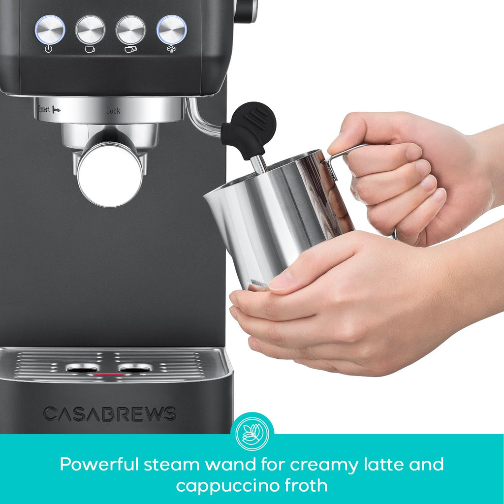 CASABREWS 3700 Essential Espresso Machine 20 Bar, Stainless Steel Cappuccino & Latte Coffee Maker with Steam Frother for Home, 43.9oz Water Tank, Silver