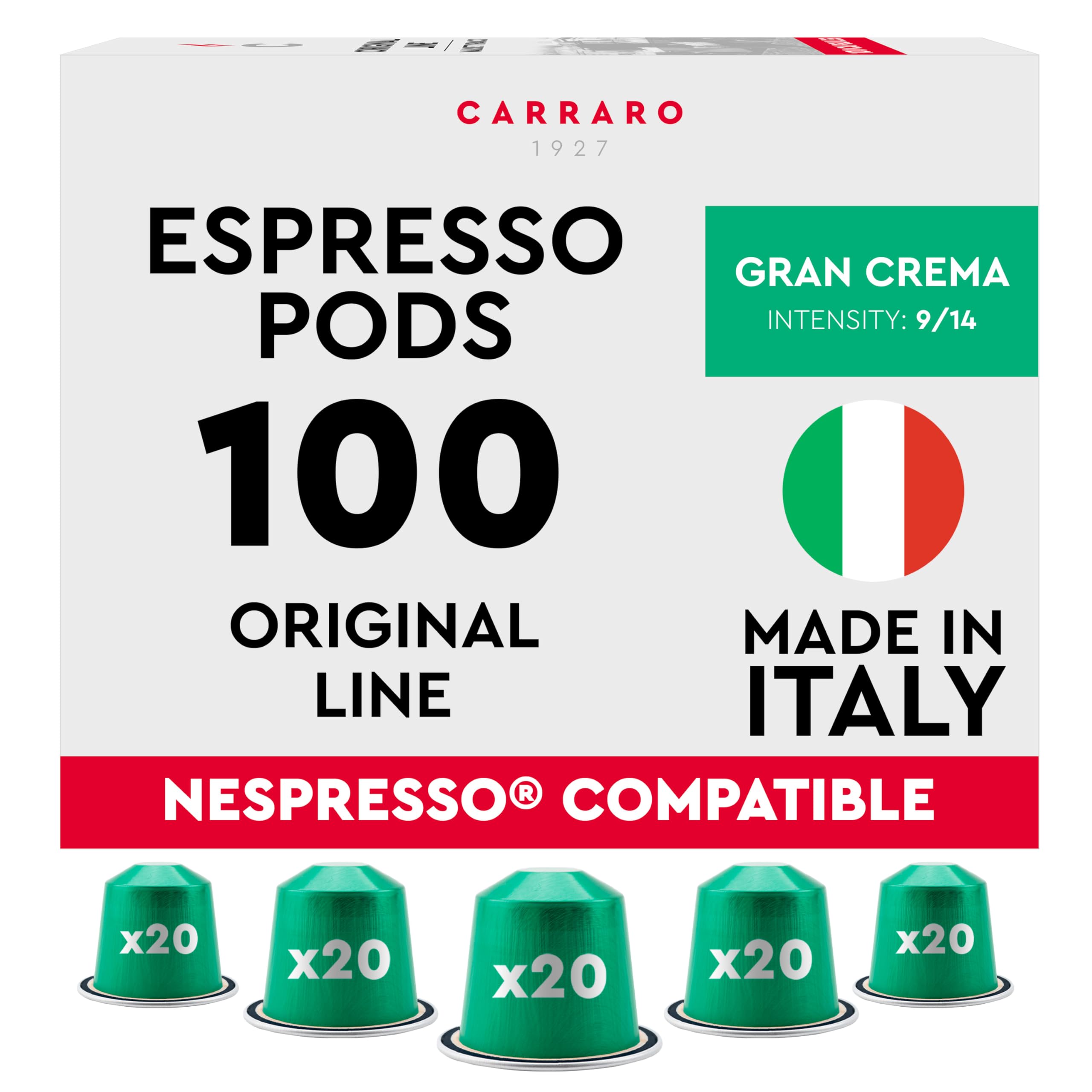 CARRARO Variety Pack - 100 Premium Espresso Pods Compatible with Nespresso Original Machines - Medium & Dark Roast Espresso Aluminum Capsules, 10 Packs - 100 Servings, Made in Italy