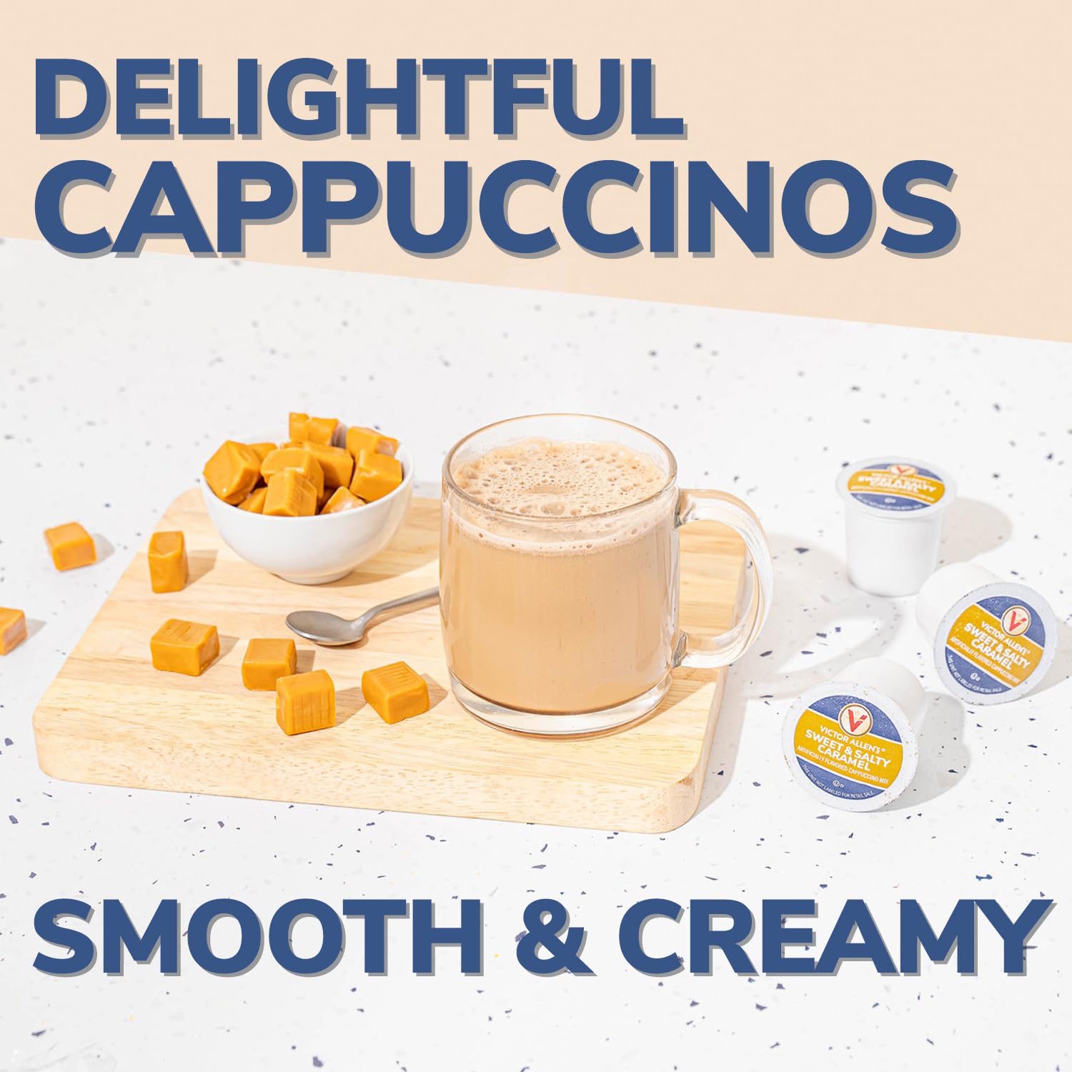 Victor Allen's Coffee White Chocolate Caramel Flavored Cappuccino, 42 Count, Single Serve Cups for Keurig K-Cup Brewers