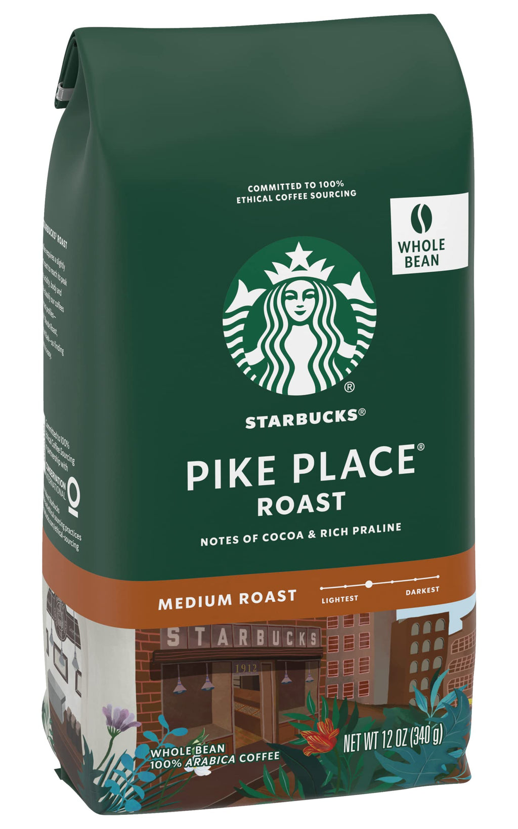 Starbucks Whole Coffee Beans, Medium Roast Hot or Iced Coffee, Pike Place Roast, 28 oz